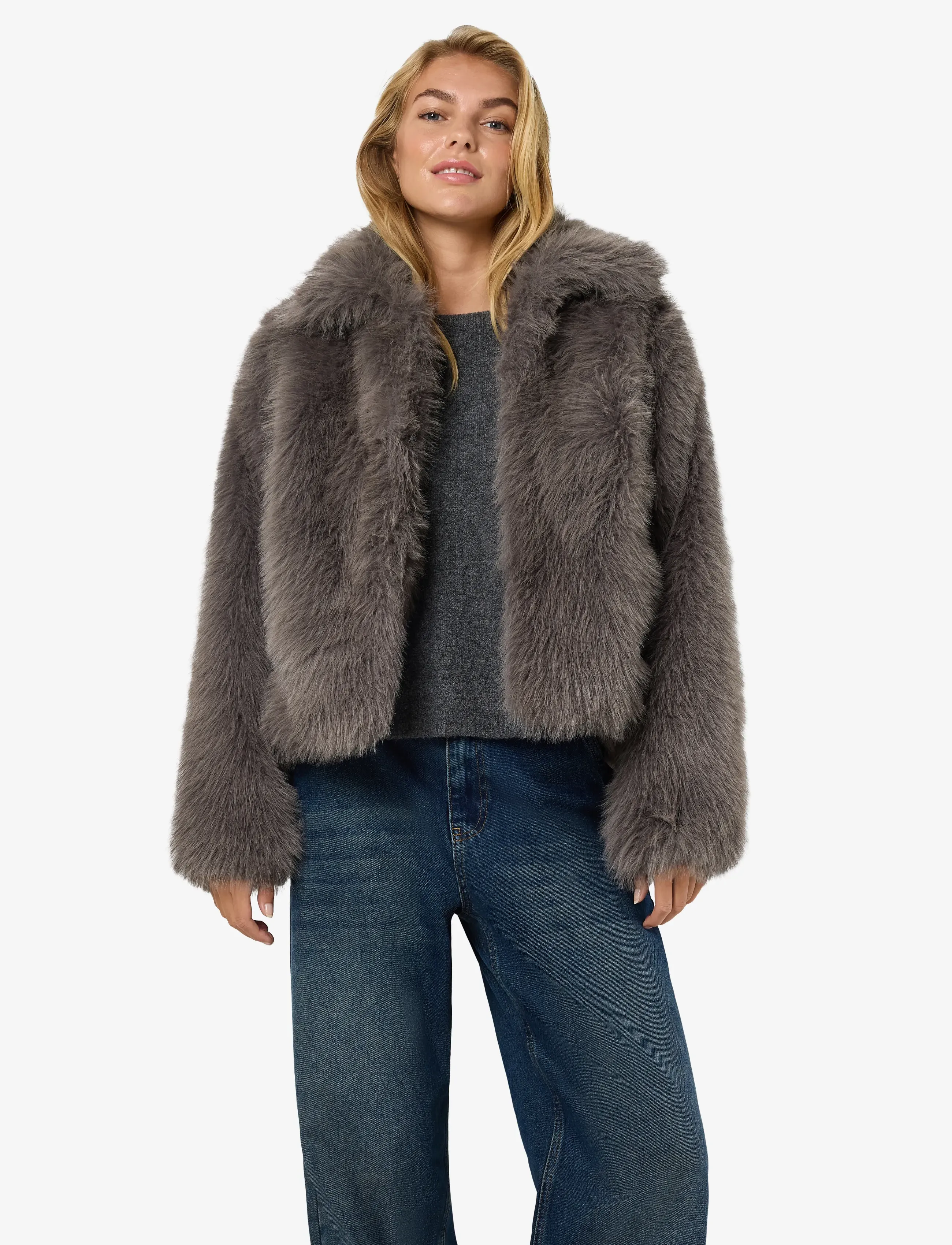 NOISY MAY - NMEVIE L/S FUR JACKET NOOS - charcoal gray - 5