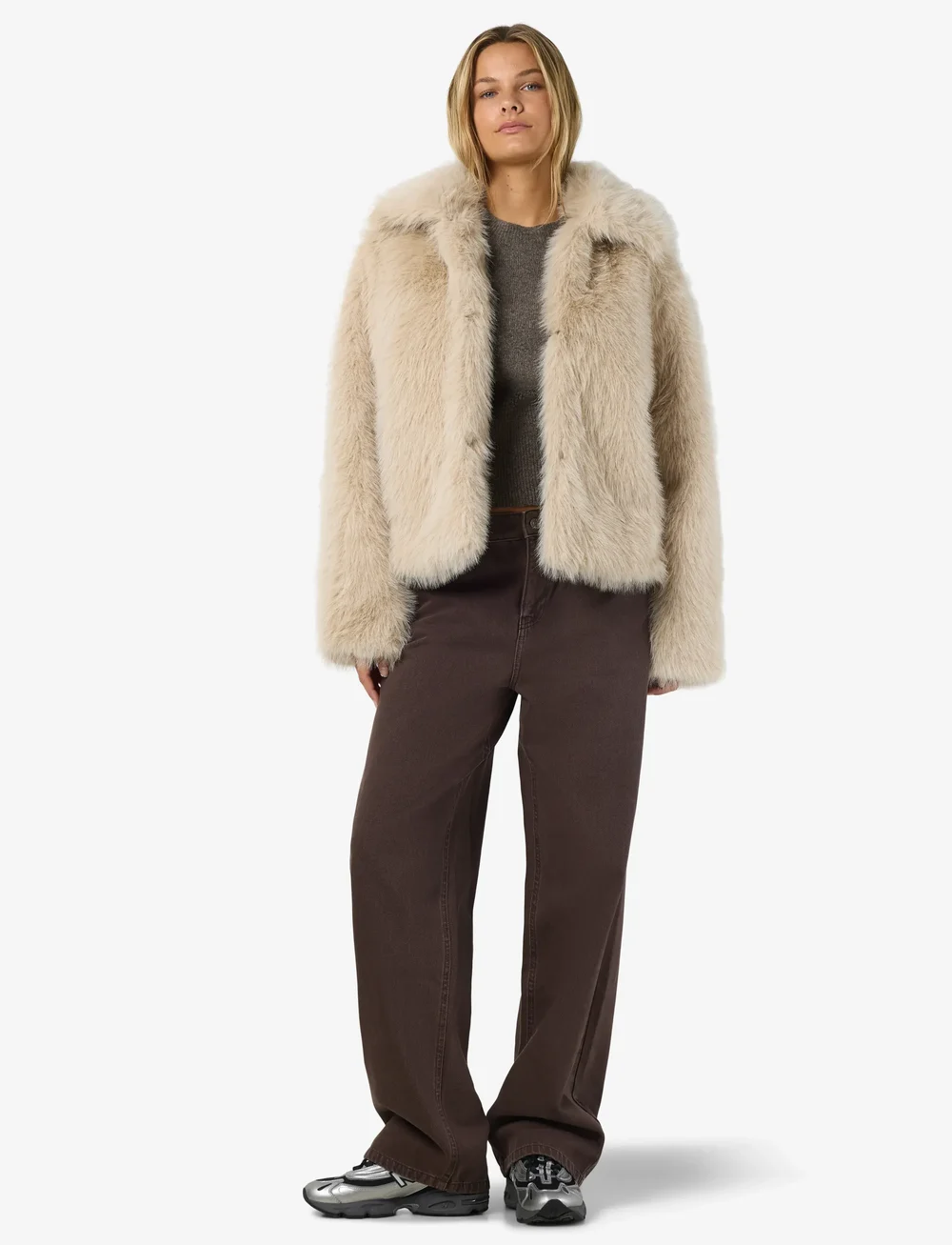 NOISY MAY - NMEVIE L/S FUR JACKET NOOS - imitatiebont jassen - oatmeal - 0
