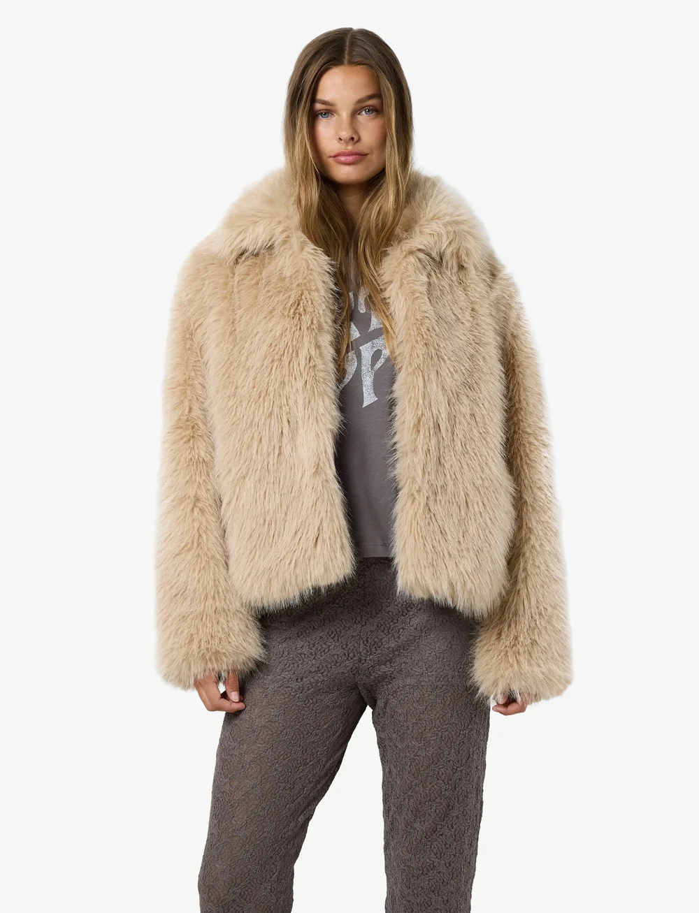 NOISY MAY - NMEVIE L/S FUR JACKET NOOS - imitatiebont jassen - oatmeal - 5
