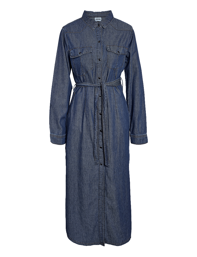 NOISY MAY - NMSIGGA L/S LONG DRESS AZ420DB - shirt dresses - dark blue denim - 0