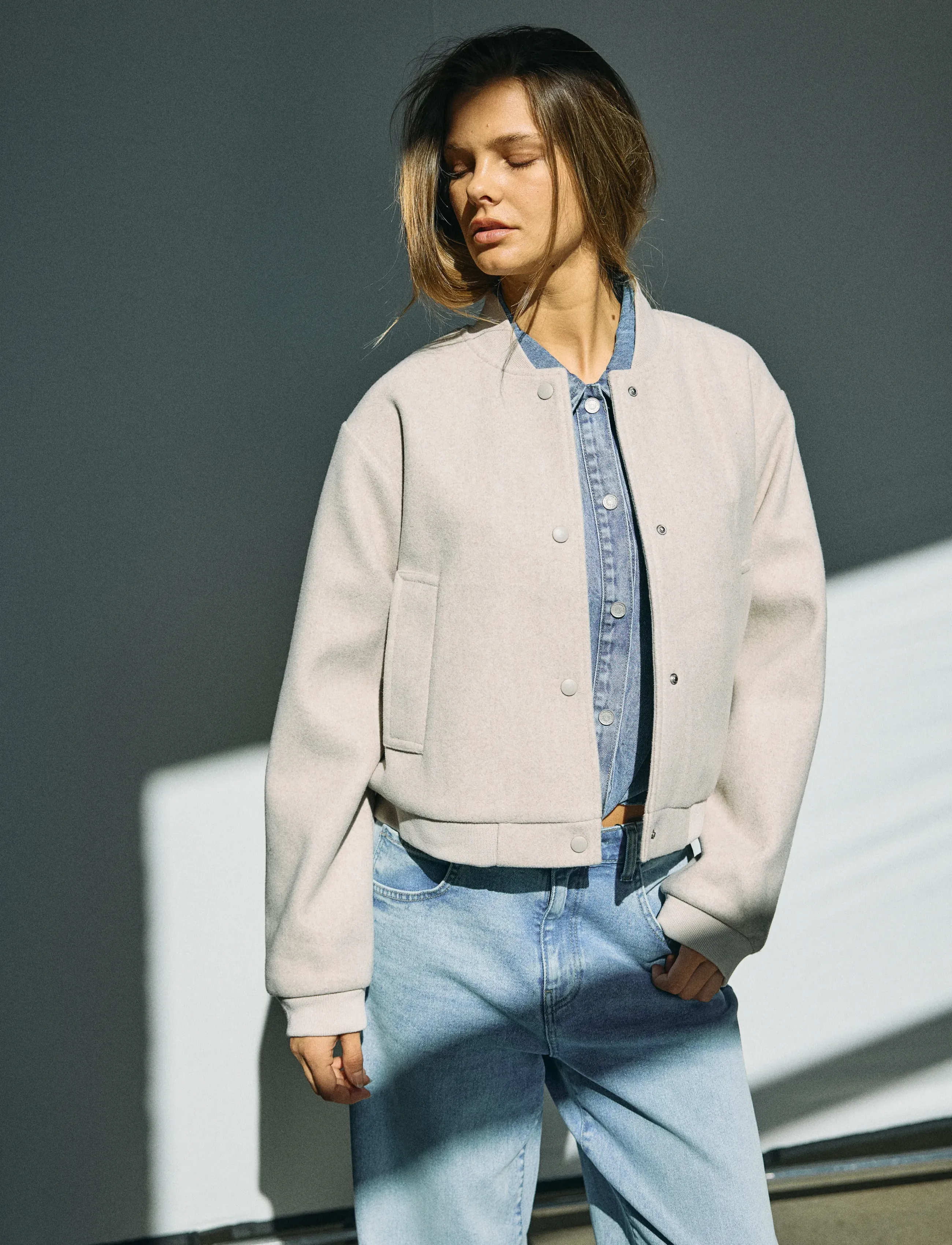 NOISY MAY Nmeddi L/S Bomber Jacket Noos, XS, Beige, Jakker > Bomberjakker, Dame