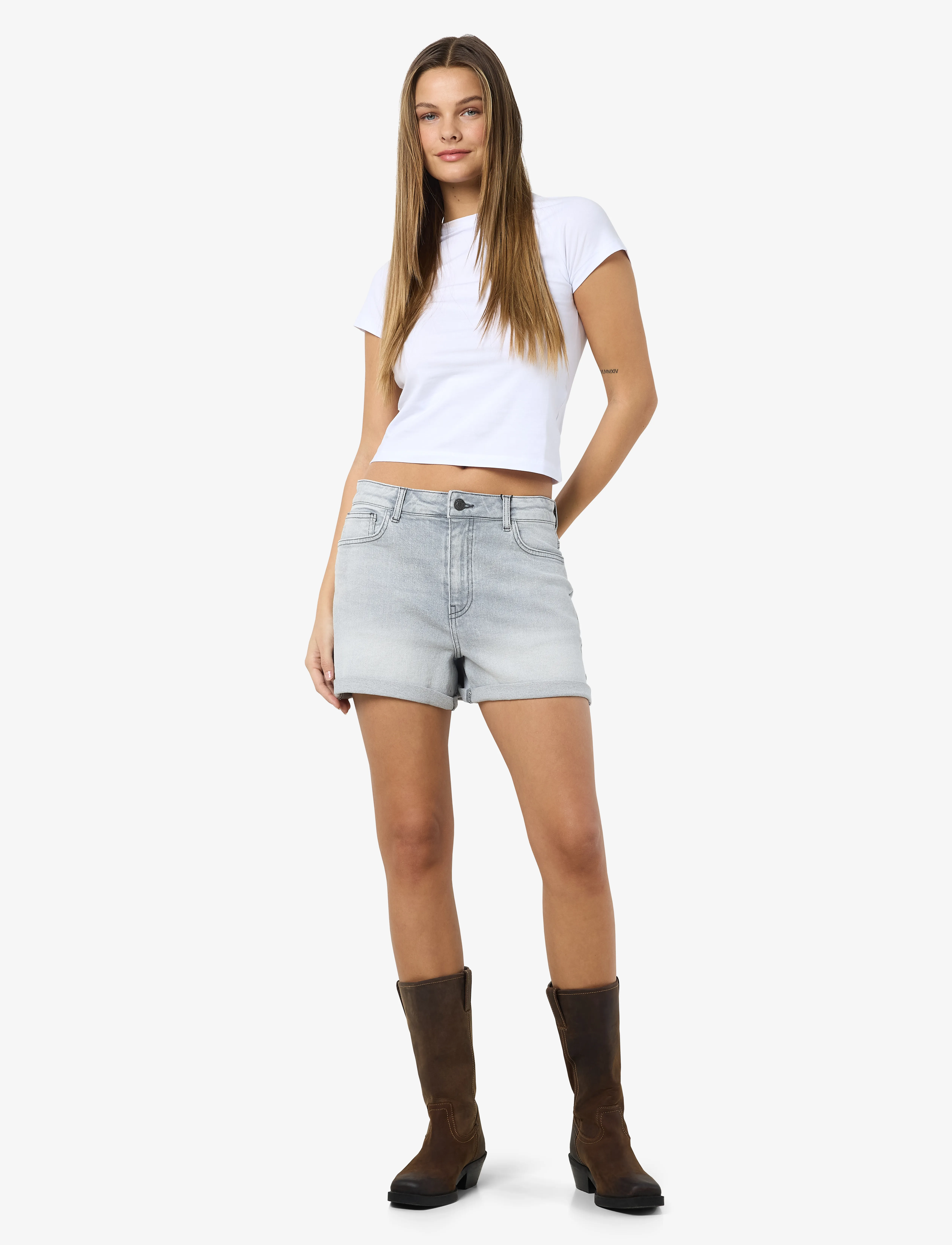 NOISY MAY - NMMONI HW DNM SHORTS AZ277LG NOOS - džinsiniai šortai - light grey denim - 5