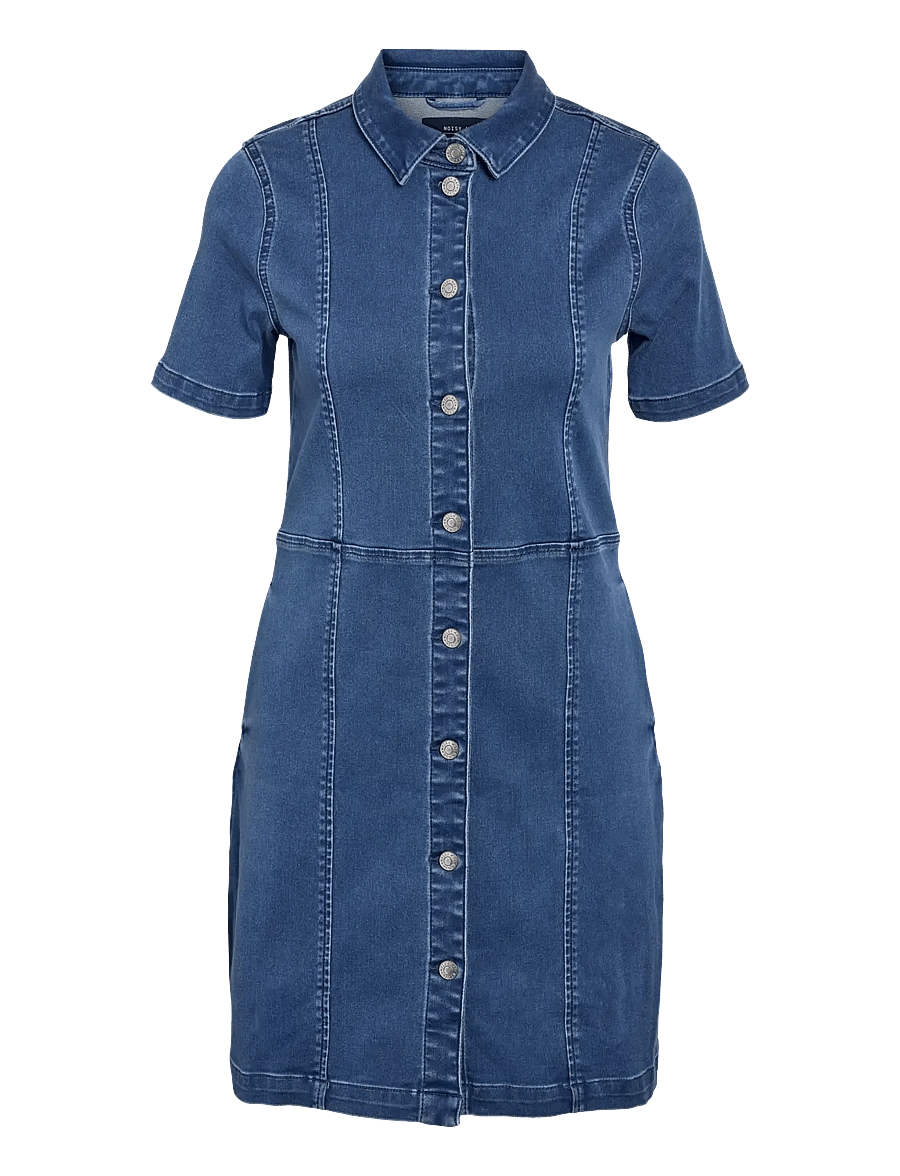 NOISY MAY - NMNISA S/S SLIM DENIM DRESS VI534MB NOOS - denim dresses - medium blue denim - 1