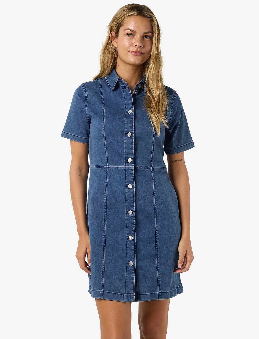 NOISY MAY - NMNISA S/S SLIM DENIM DRESS VI534MB NOOS - denim dresses - medium blue denim - 5