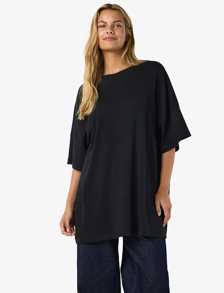 NOISY MAY - NMMOCCA 2/4 BOXY TEE DRESS JRS NOOS - t-särkkleidid - black - 0