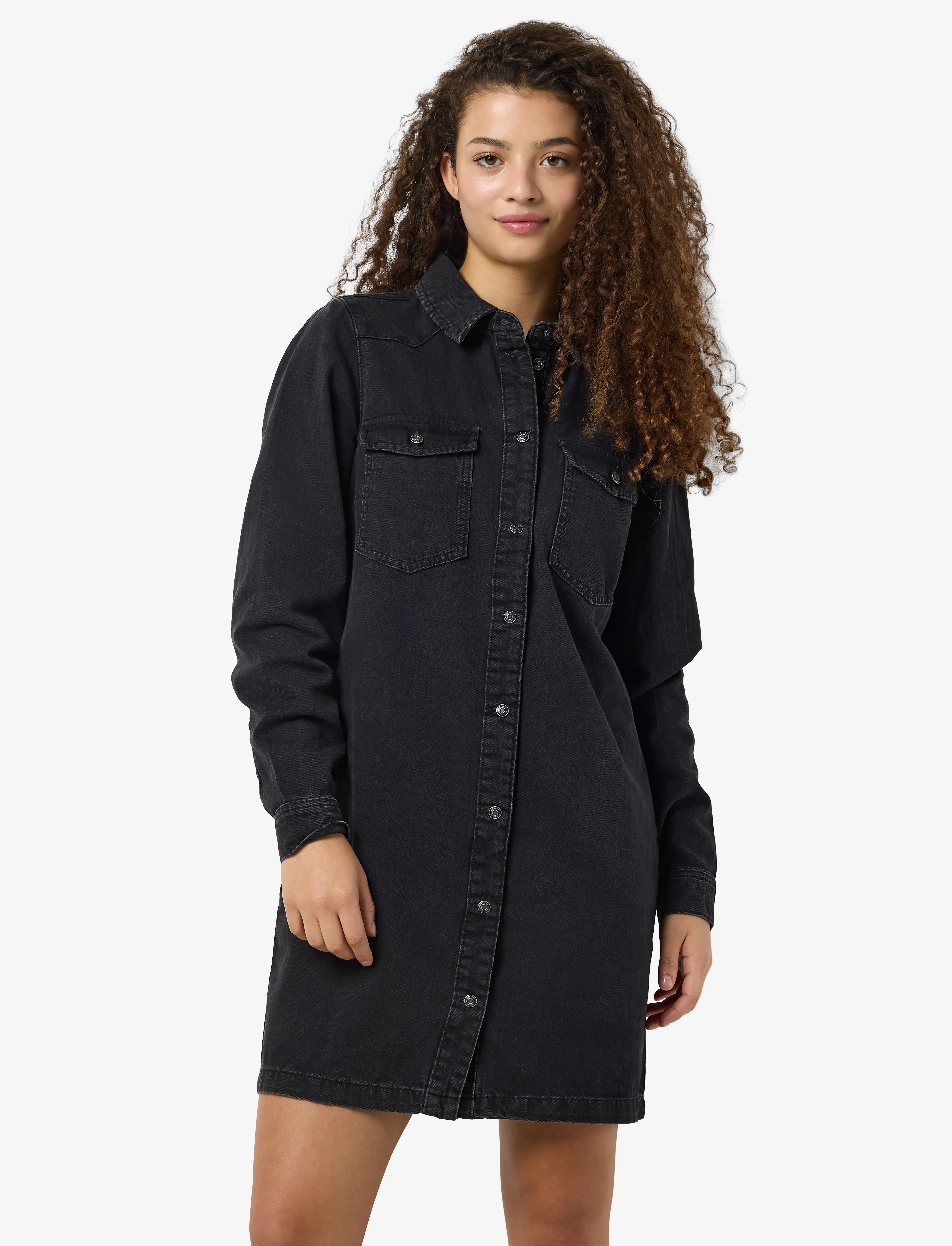 NOISY MAY Nmnew Signe L/S Denim Dress Vi001Bl Noos, S, Dresses, Schwarz - Knee-length & Midi, Frauen