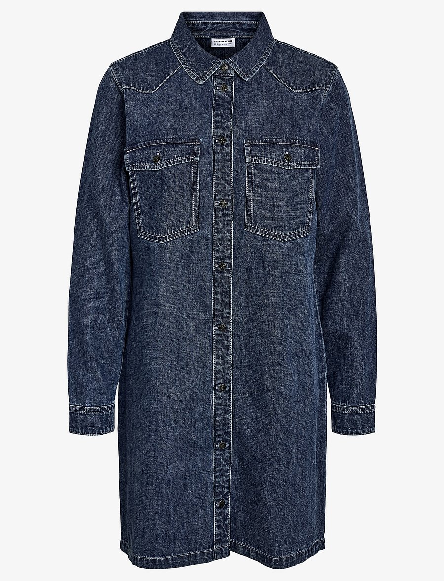 NOISY MAY - NMNEW SIGNE L/S DENIM DRESS VI002MB NOOS - denim dresses - medium blue denim - 1