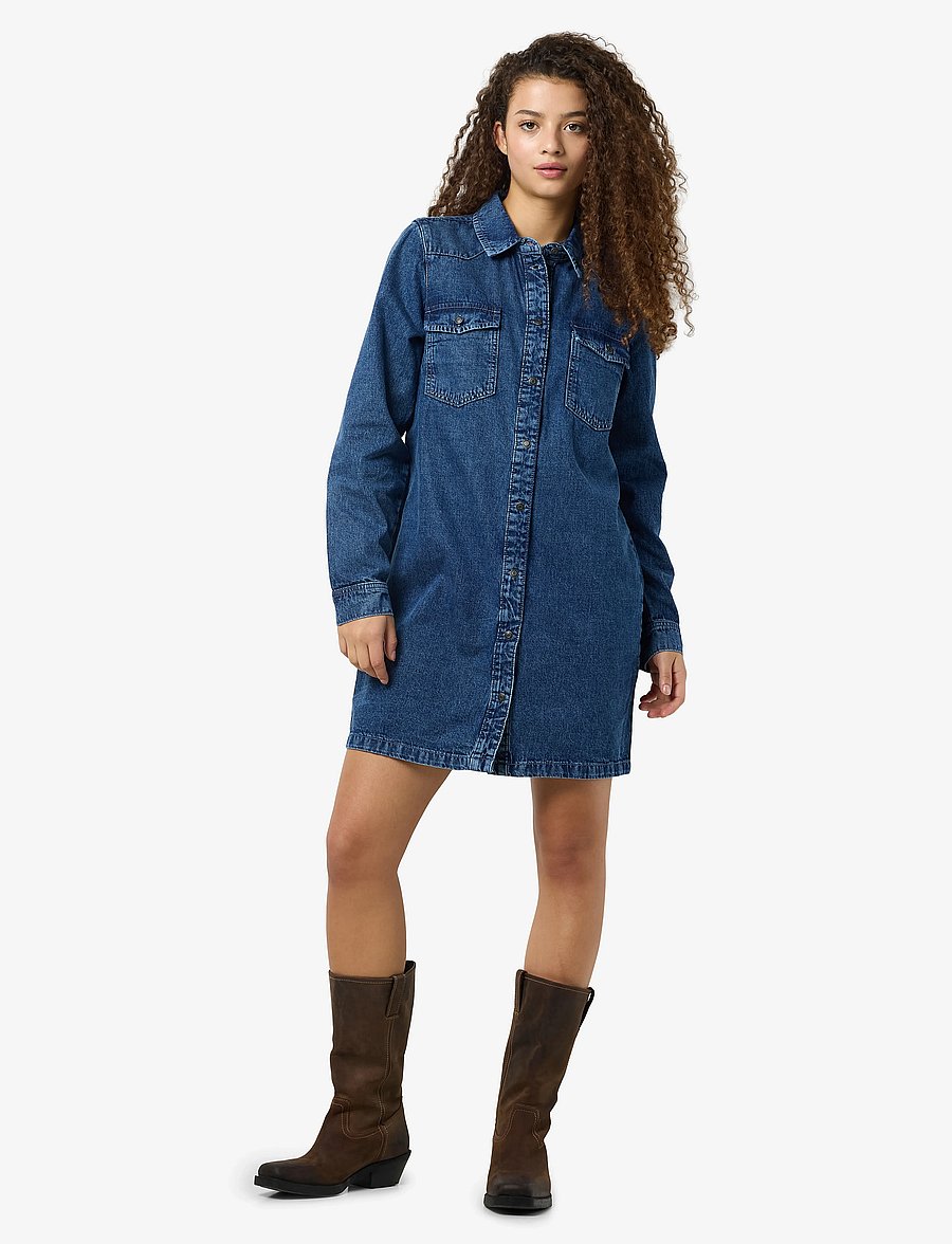 NOISY MAY - NMNEW SIGNE L/S DENIM DRESS VI002MB NOOS - denim dresses - medium blue denim - 3