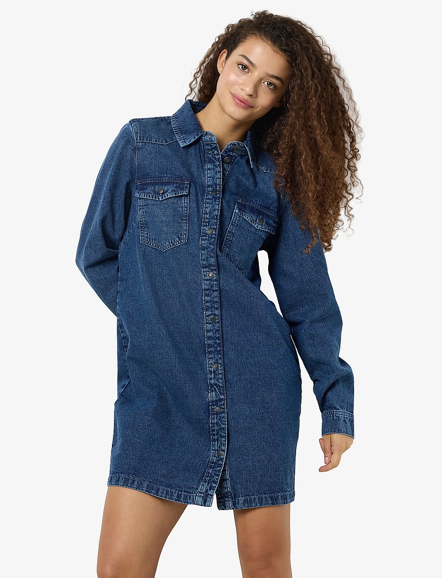 NOISY MAY - NMNEW SIGNE L/S DENIM DRESS VI002MB NOOS - denim dresses - medium blue denim - 4