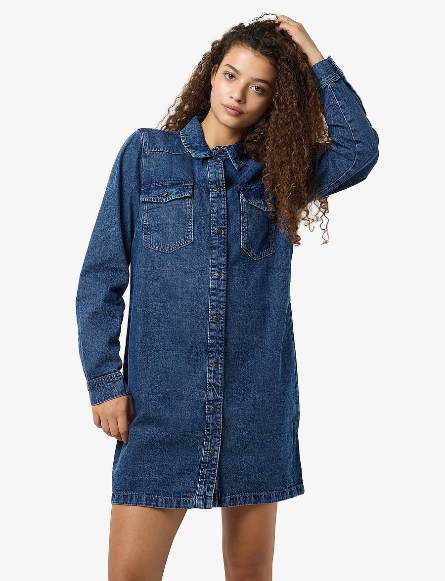 NOISY MAY - NMNEW SIGNE L/S DENIM DRESS VI002MB NOOS - denim dresses - medium blue denim - 5