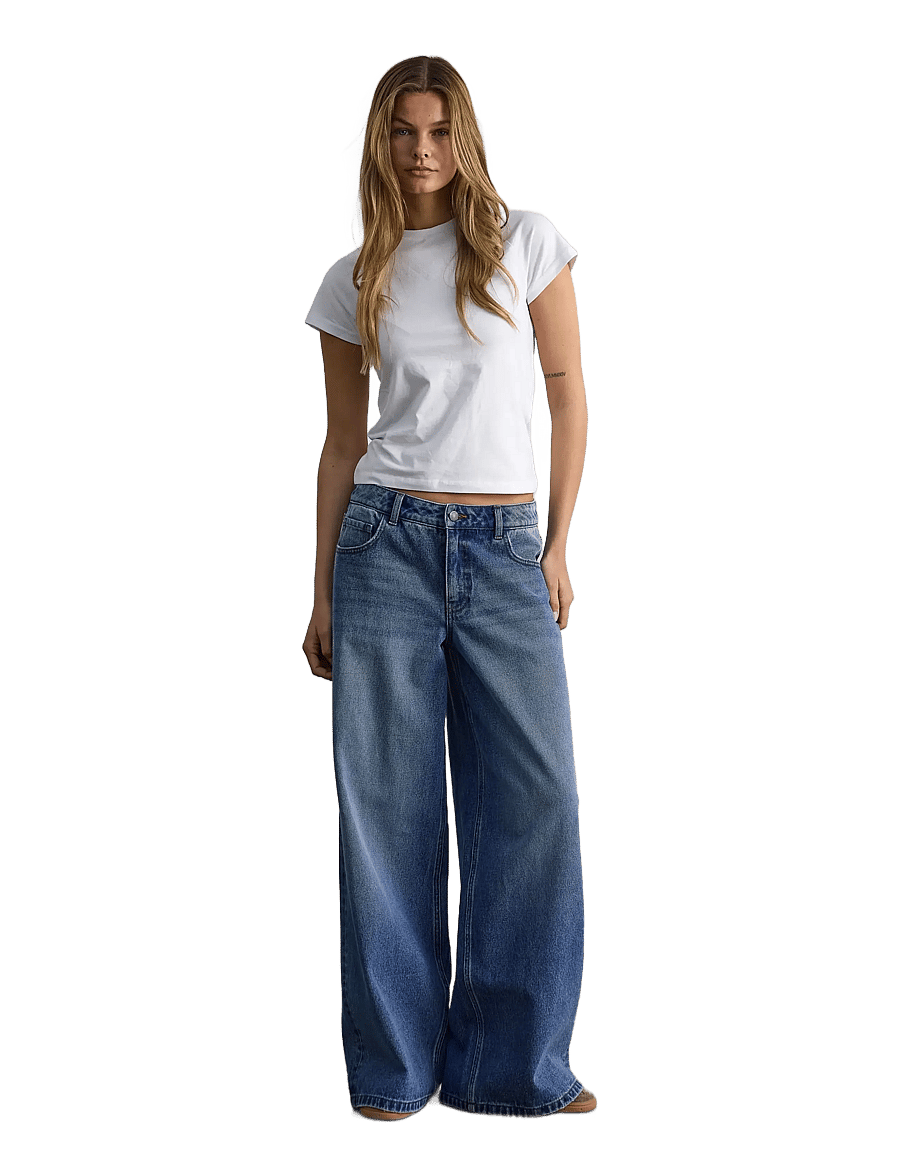 NOISY MAY - NMKETTIE MW WIDE JEANS VI557MB NOOS - hosen mit weitem bein - medium blue denim - 4