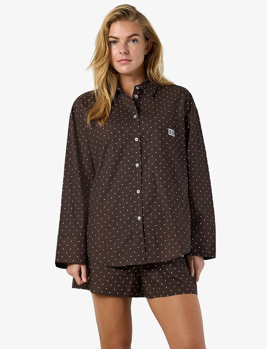 NOISY MAY - NMFRIDA L/S BUTTON SHIRT WVN BOX - long-sleeved shirts - chocolate brown - 0