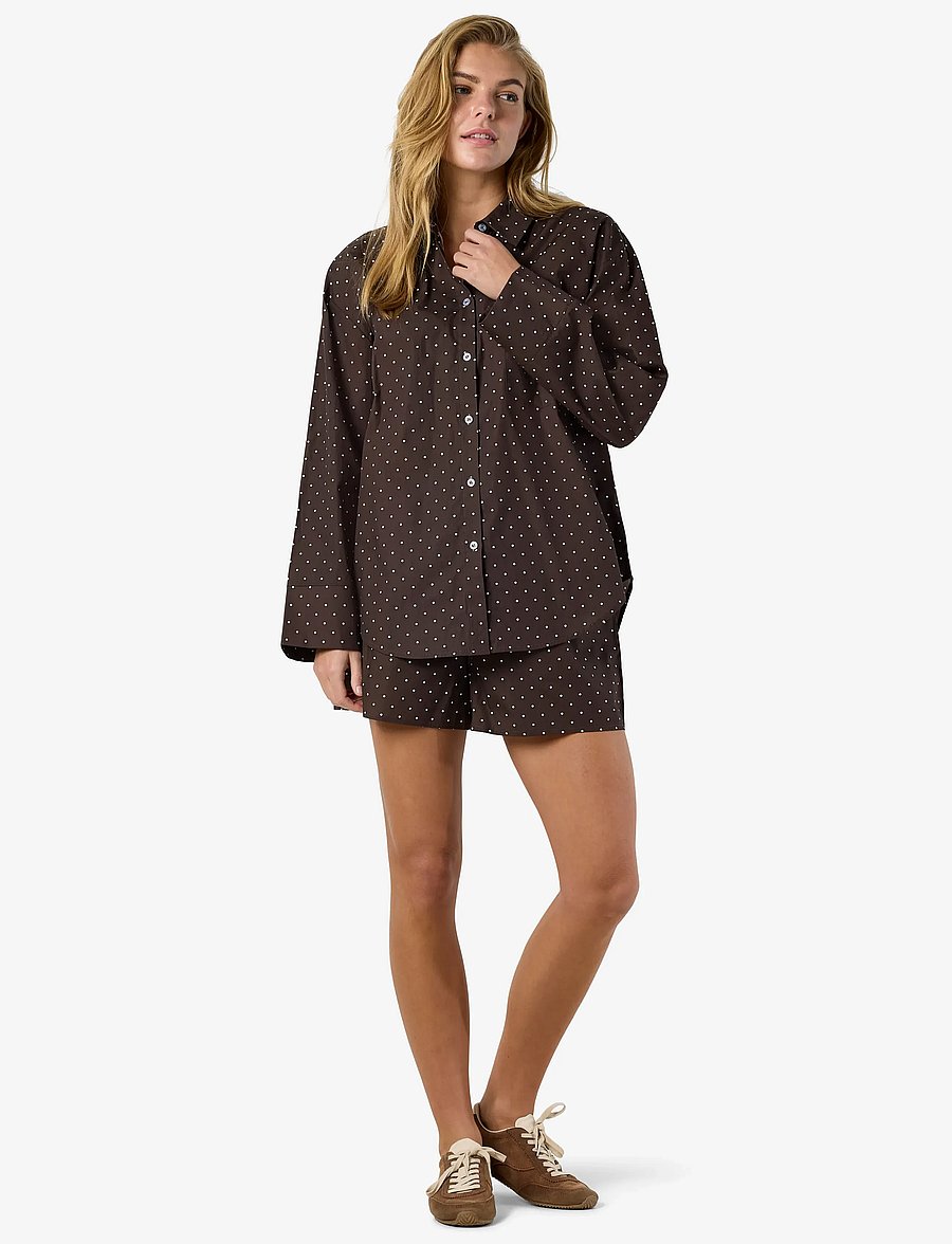 NOISY MAY - NMFRIDA L/S BUTTON SHIRT WVN BOX - long-sleeved shirts - chocolate brown - 3