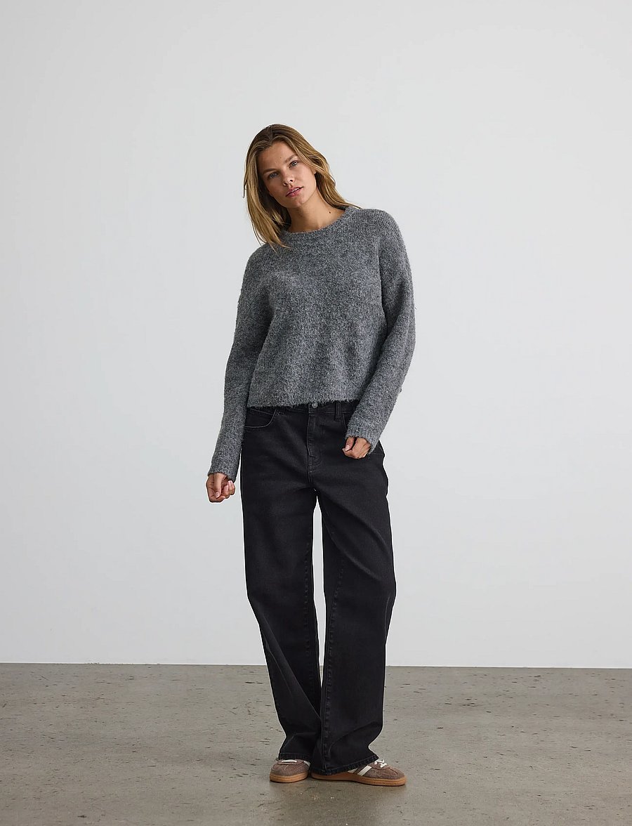 NOISY MAY - NMDOLLY L/S O-NECK KNIT FWD NOOS - jumpers - medium grey melange - 0
