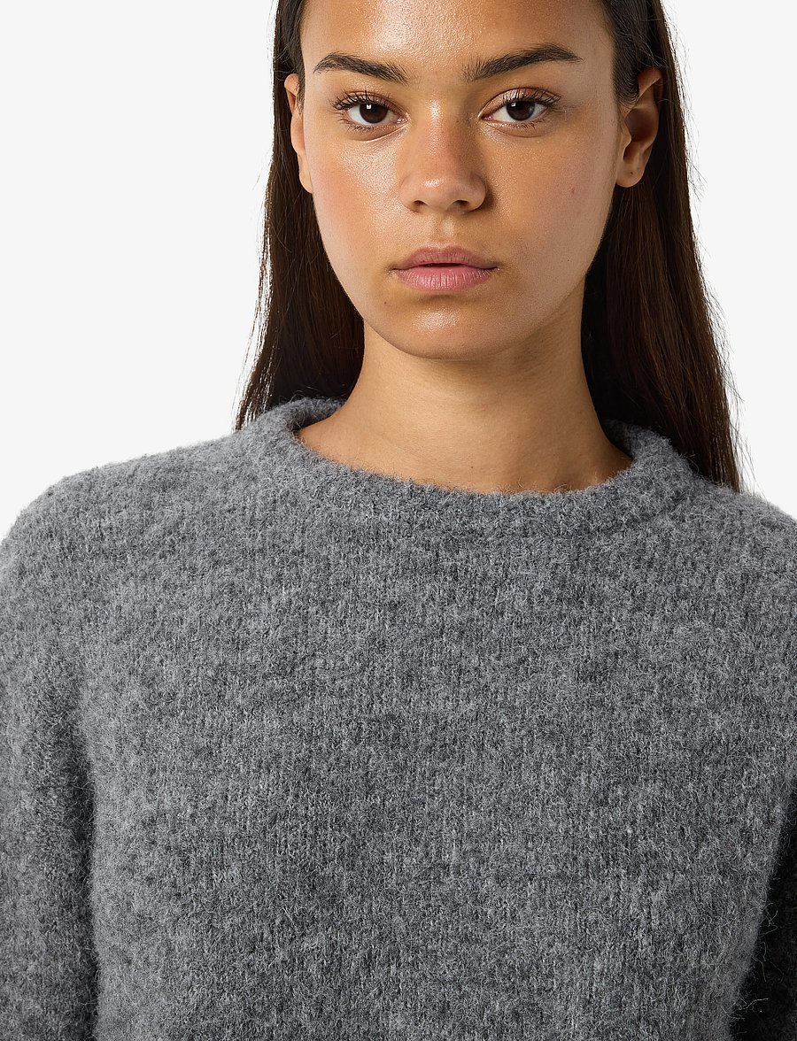 NOISY MAY - NMDOLLY L/S O-NECK KNIT FWD NOOS - jumpers - medium grey melange - 3