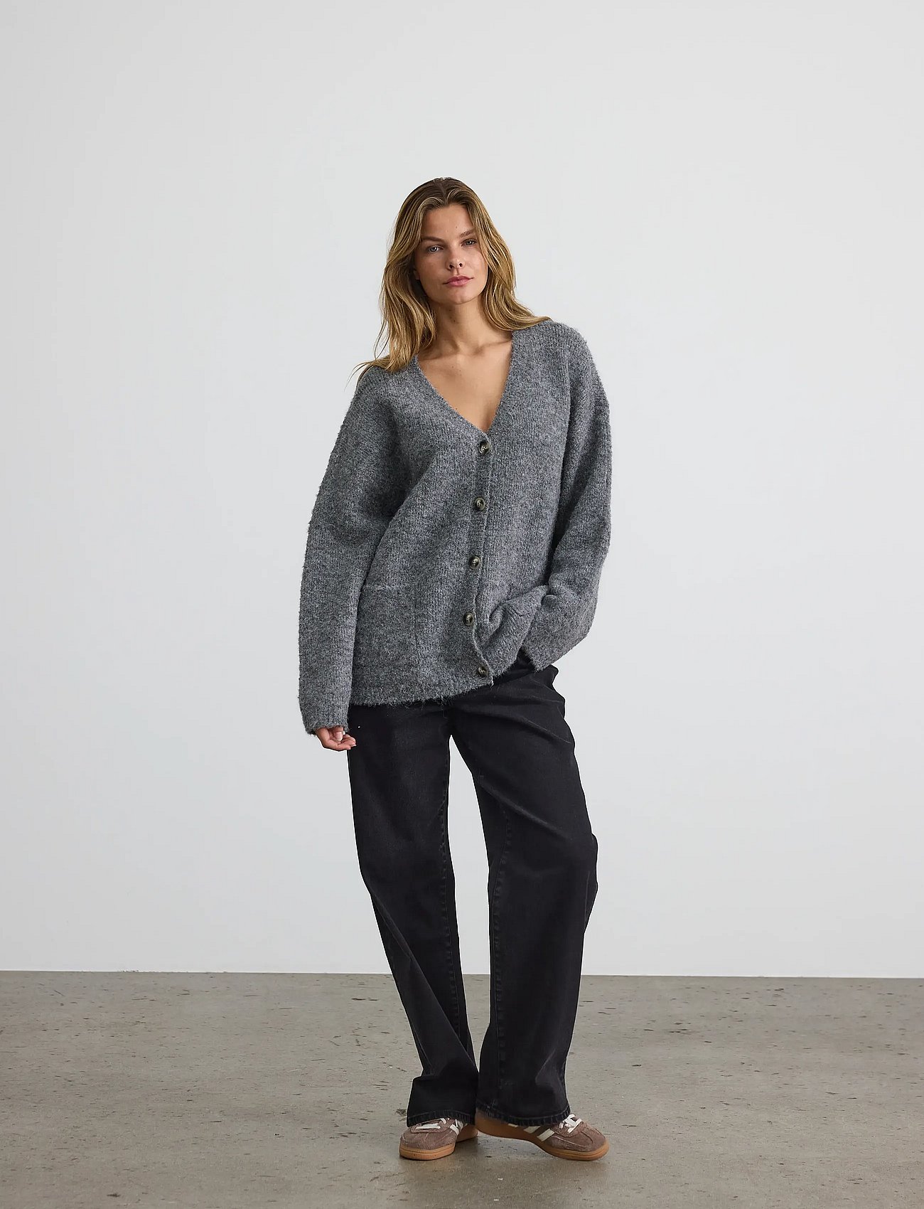 NMDOLLY L/S KNIT CARDIGAN NOOS - MEDIUM GREY MELANGE