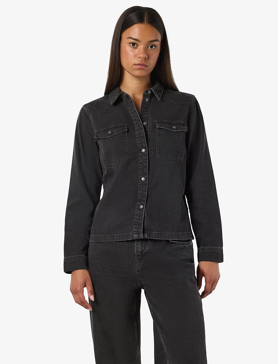 NOISY MAY - NMNEW SIGNE L/S DENIM SHIRT VI001BL NOOS - overshirts - black denim - 0