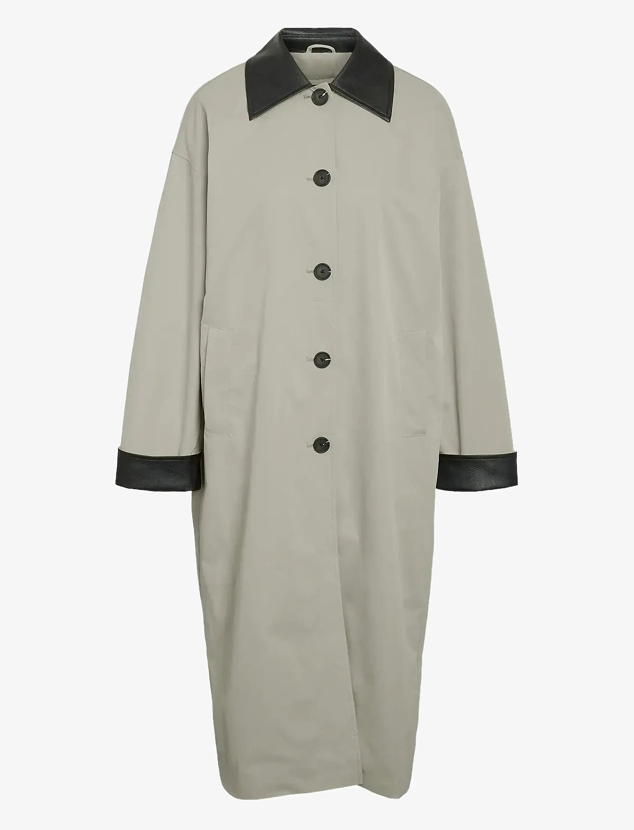 NOISY MAY - NMNORA PU COLLAR LONG COAT - kevadmantlid - silver lining - 1