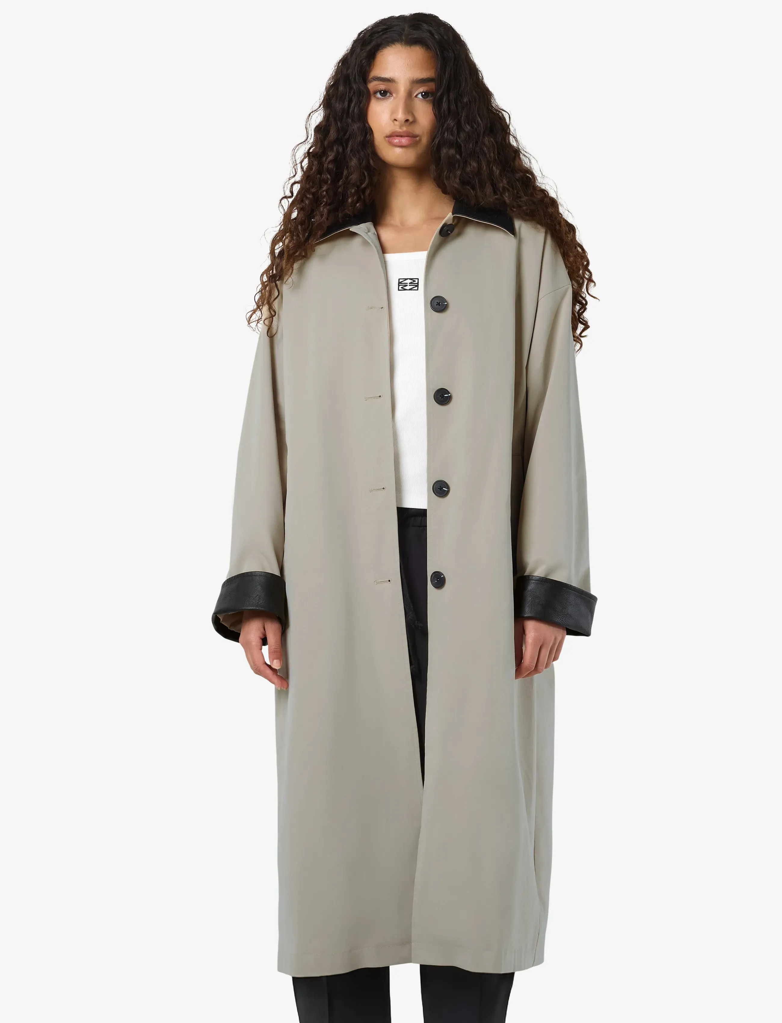 NOISY MAY NMNORA PU COLLAR LONG COAT - Clothing - SILVER LINING / grey
