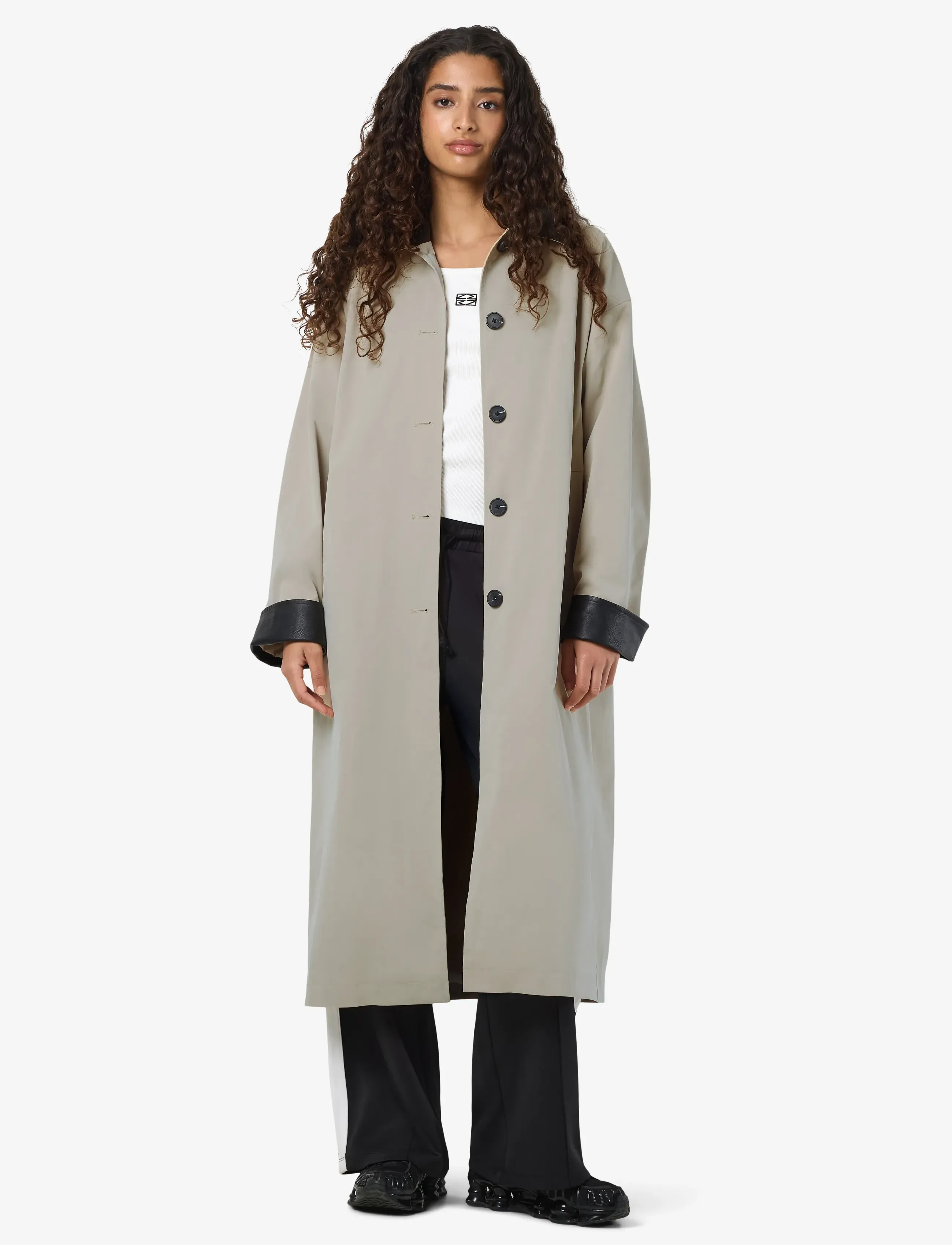 NOISY MAY - NMNORA PU COLLAR LONG COAT - leichte mäntel - silver lining - 3