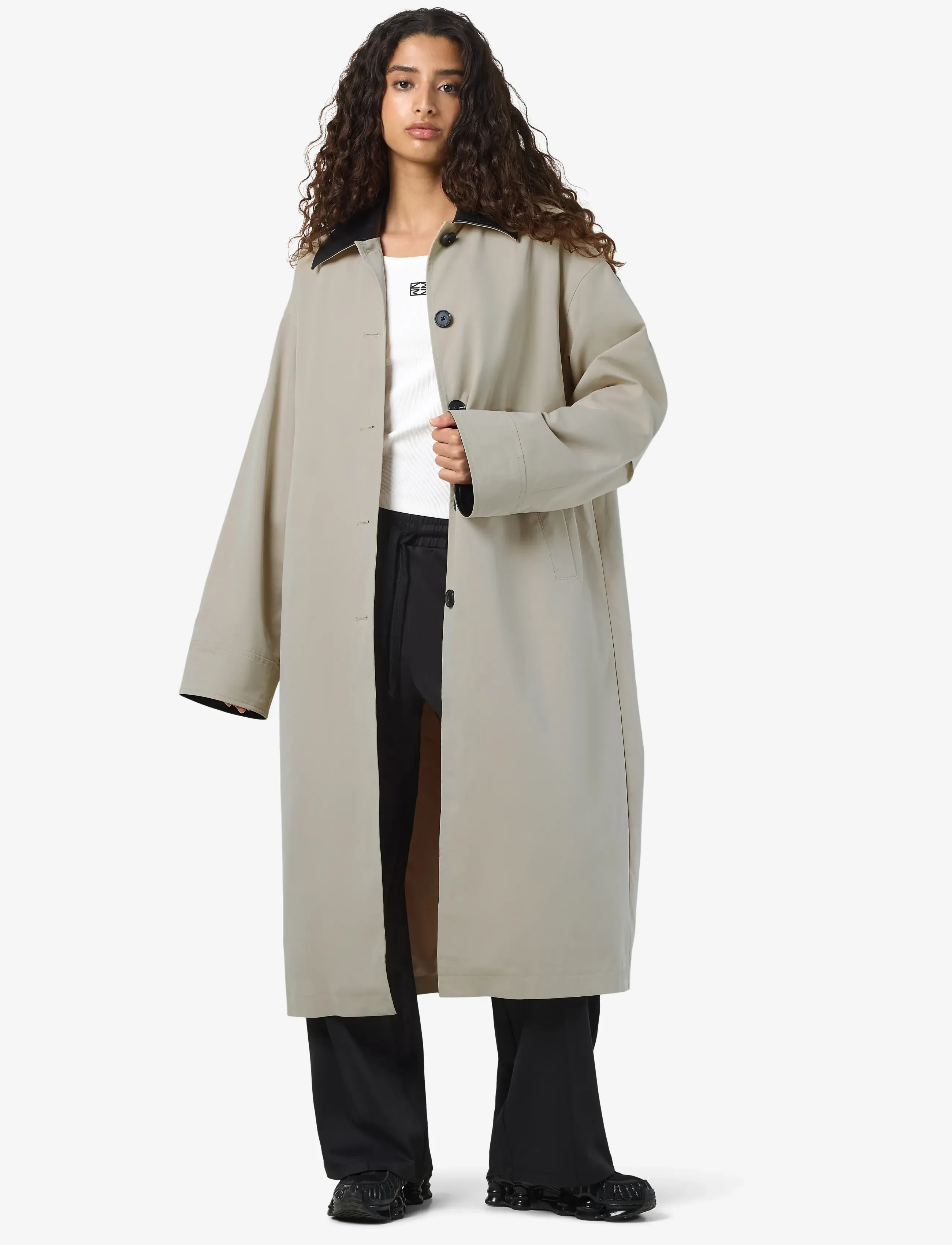 NOISY MAY - NMNORA PU COLLAR LONG COAT - leichte mäntel - silver lining - 5