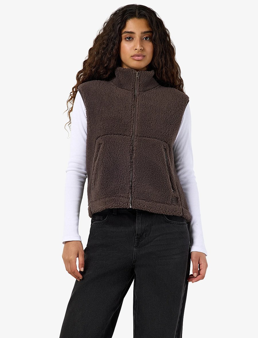 NOISY MAY - NMMASEY SHORT TEDDY VEST NOOS - teddy-vestid - chocolate brown - 0