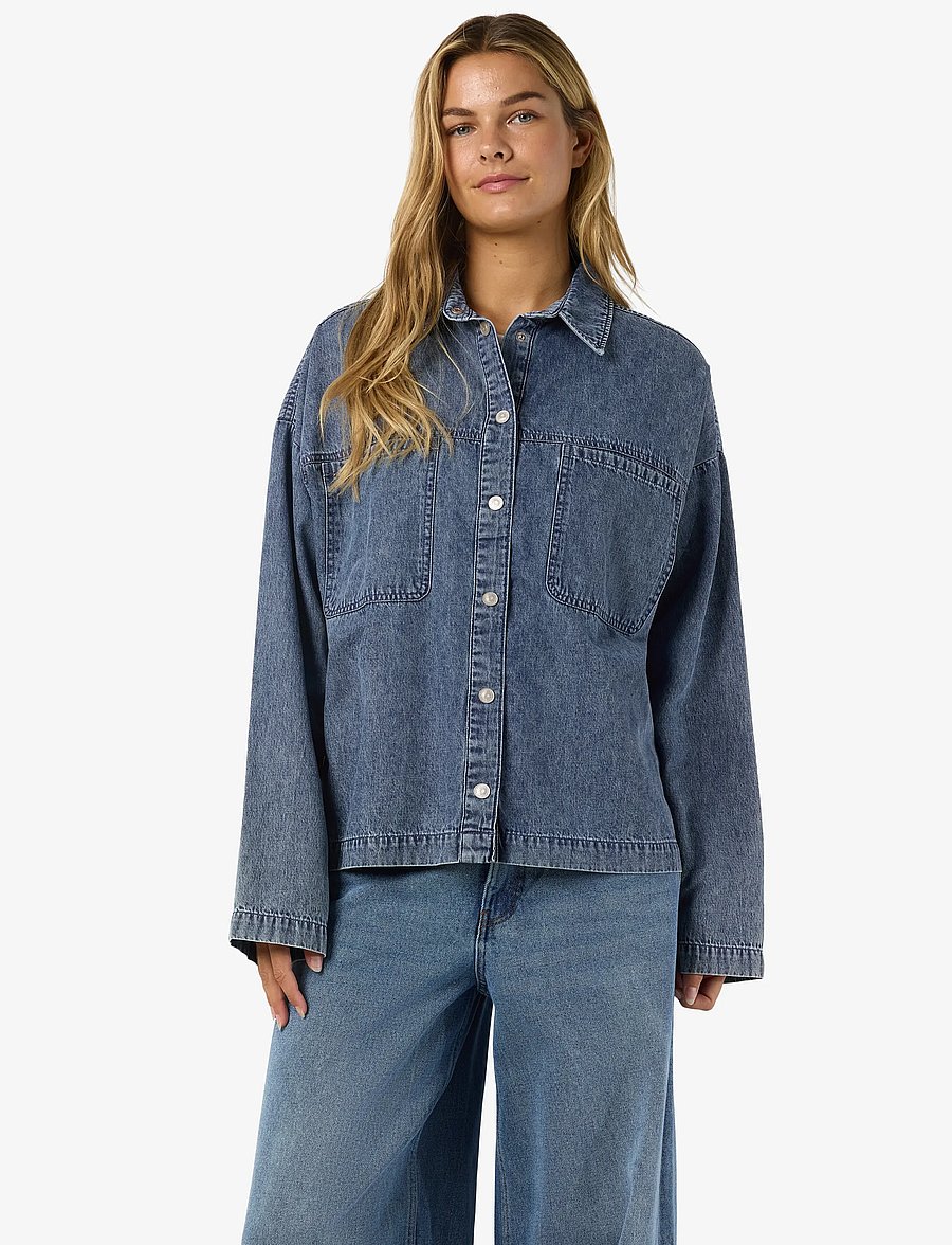 NOISY MAY - NMENZA L/S OVERSIZE SHIRT MG004MB NOOS - teksasärgid - medium blue denim - 0
