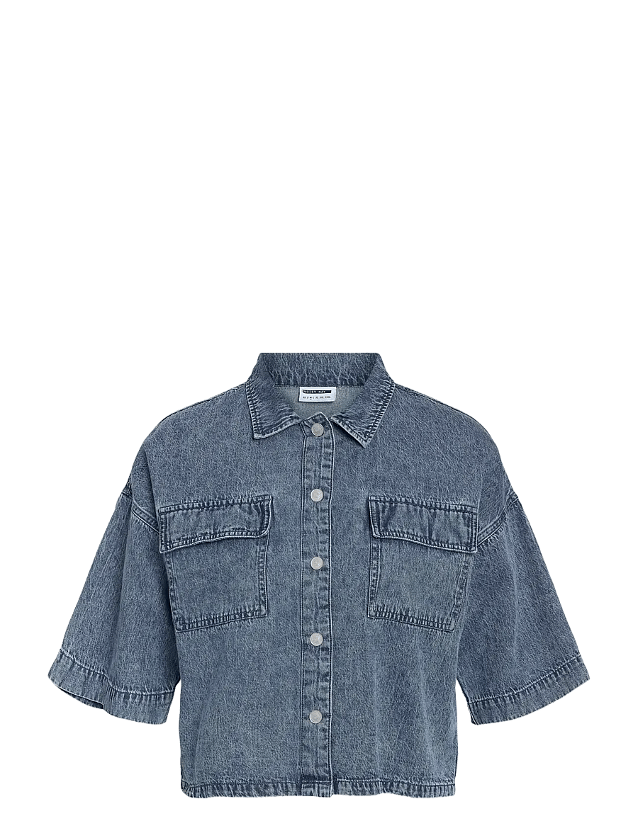 NOISY MAY - NMENZA S/S REG CROP SHIRT MG004MB NOOS - chemises en jeans - medium blue denim - 1