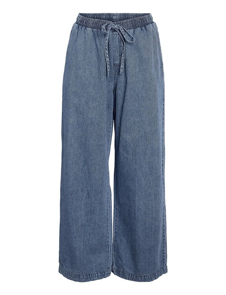 NOISY MAY - NMENZA MW WIDE PANTS MG004MB NOOS - hosen mit weitem bein - medium blue denim - 1