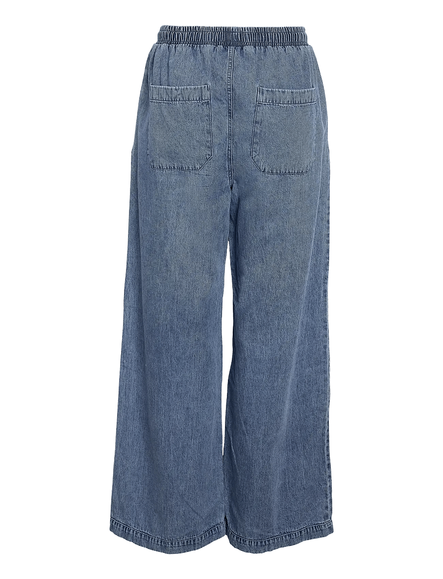 NOISY MAY - NMENZA MW WIDE PANTS MG004MB NOOS - hosen mit weitem bein - medium blue denim - 2
