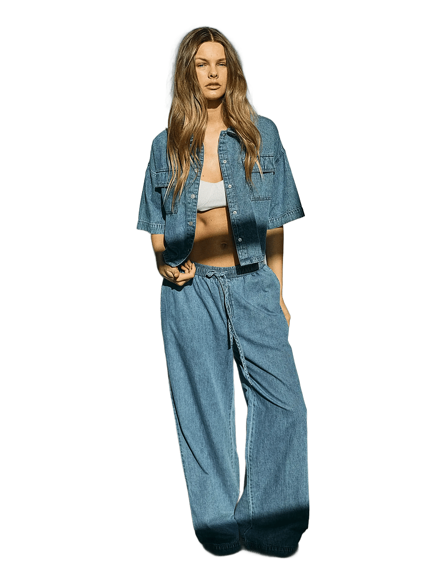 NOISY MAY - NMENZA MW WIDE PANTS MG004MB NOOS - hosen mit weitem bein - medium blue denim - 5