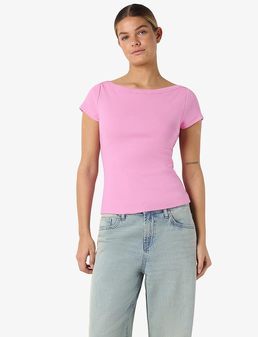 NOISY MAY - NMMAYA S/S BOATNECK TOP NOOS - t-shirts - begonia pink - 0