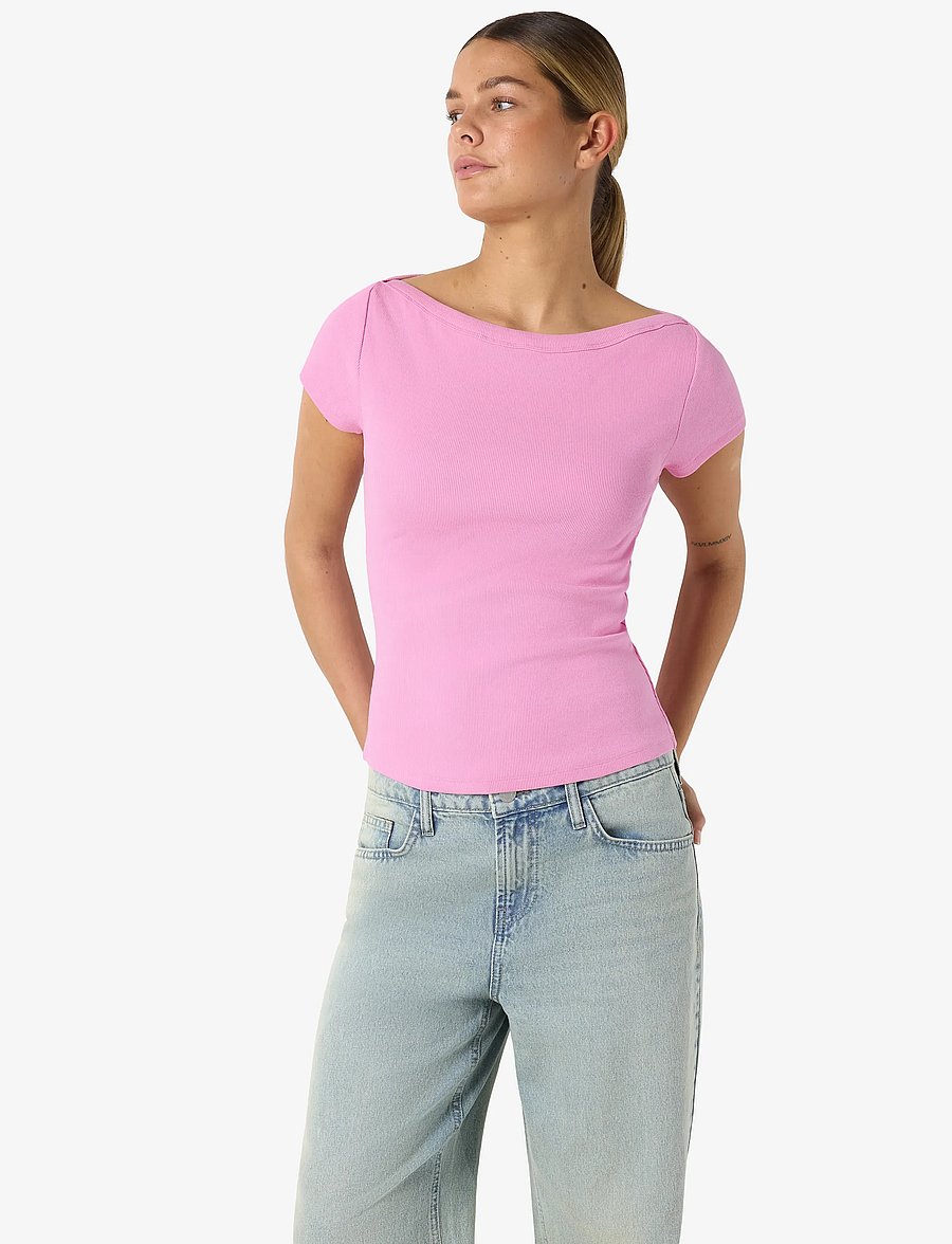 NOISY MAY - NMMAYA S/S BOATNECK TOP NOOS - t-shirts - begonia pink - 5