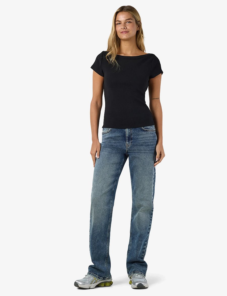 NOISY MAY - NMMAYA S/S BOATNECK TOP NOOS - t-shirts - black - 2