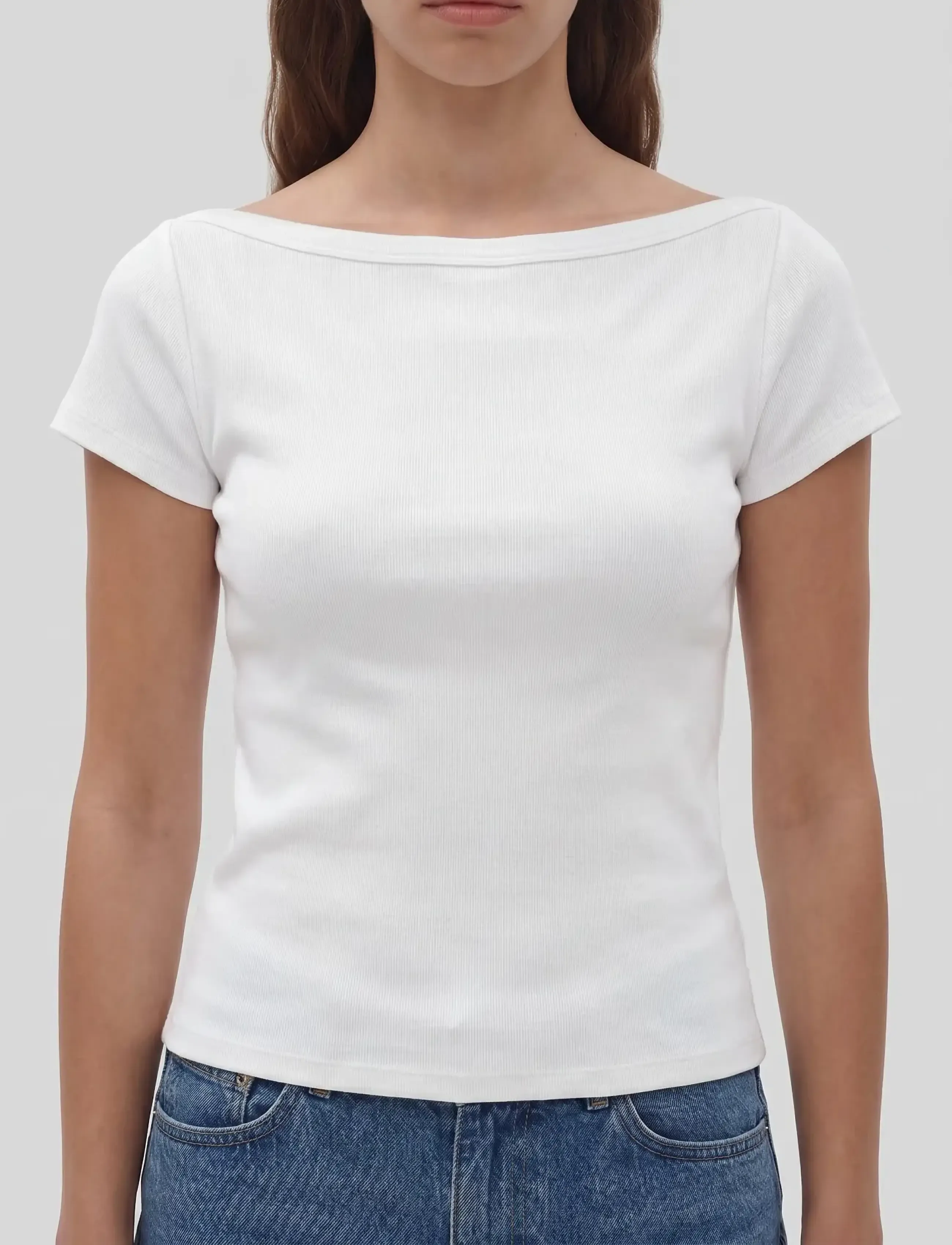 NOISY MAY - NMMAYA S/S BOATNECK TOP NOOS - t-skjorter - bright white - 2