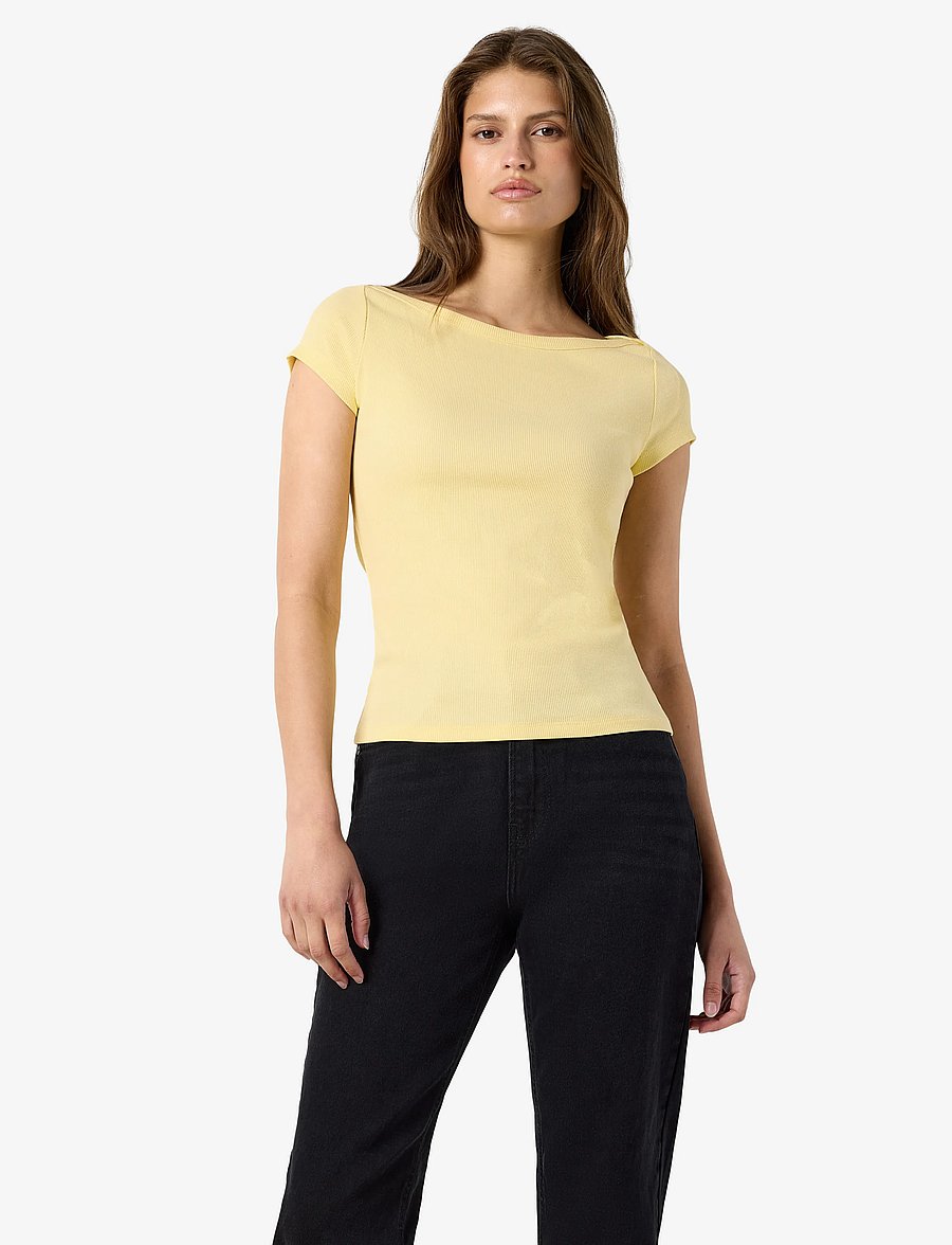 NOISY MAY - NMMAYA S/S BOATNECK TOP NOOS - t-shirts - french vanilla - 0