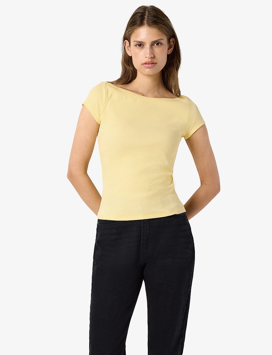 NOISY MAY - NMMAYA S/S BOATNECK TOP NOOS - t-shirts - french vanilla - 5
