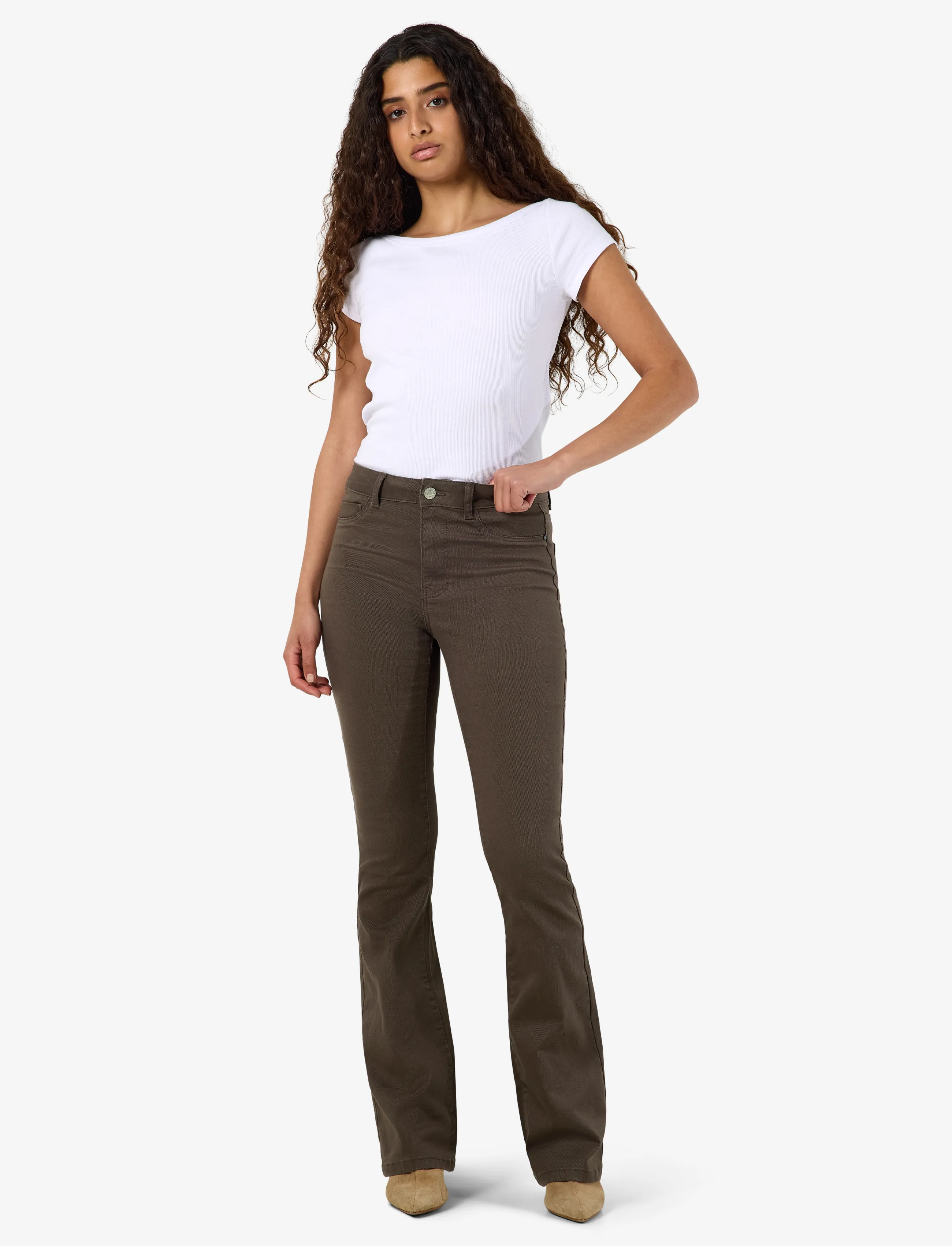 NOISY MAY - NMSALLIE HW  SK FLARED  COLOR NOOS - slim-fit-jeans - chocolate brown - 3