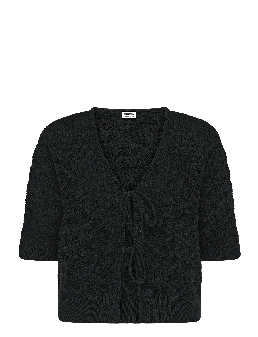 NOISY MAY - NMLAIKA S/S TIE KNIT TOP FWD - strickjacken - black - 1
