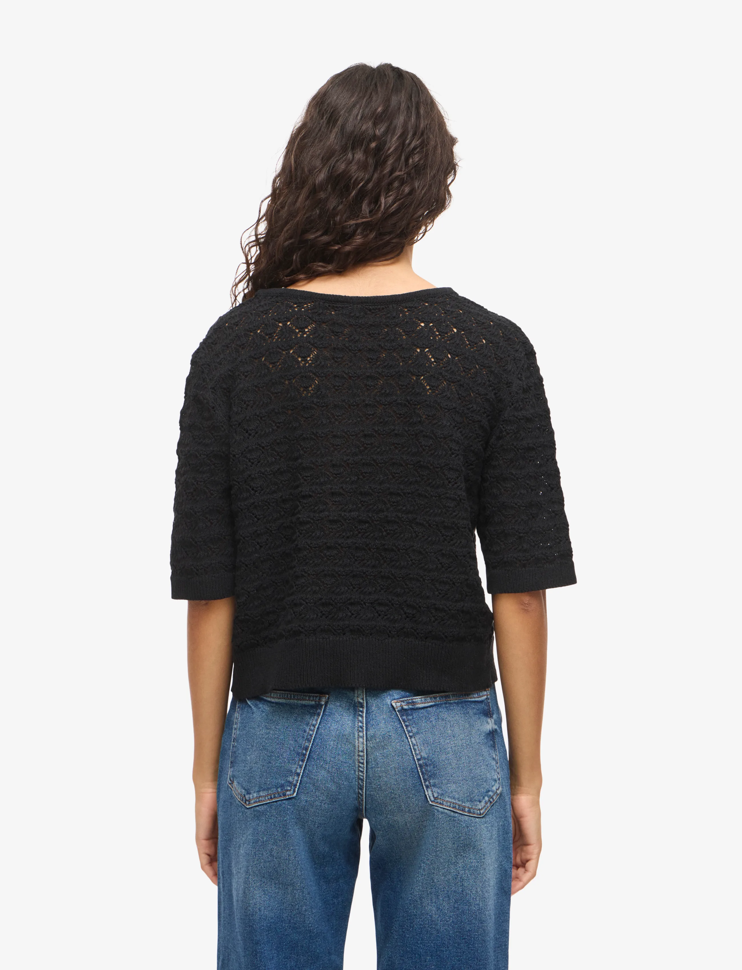 NOISY MAY - NMLAIKA S/S TIE KNIT TOP FWD - black - 2