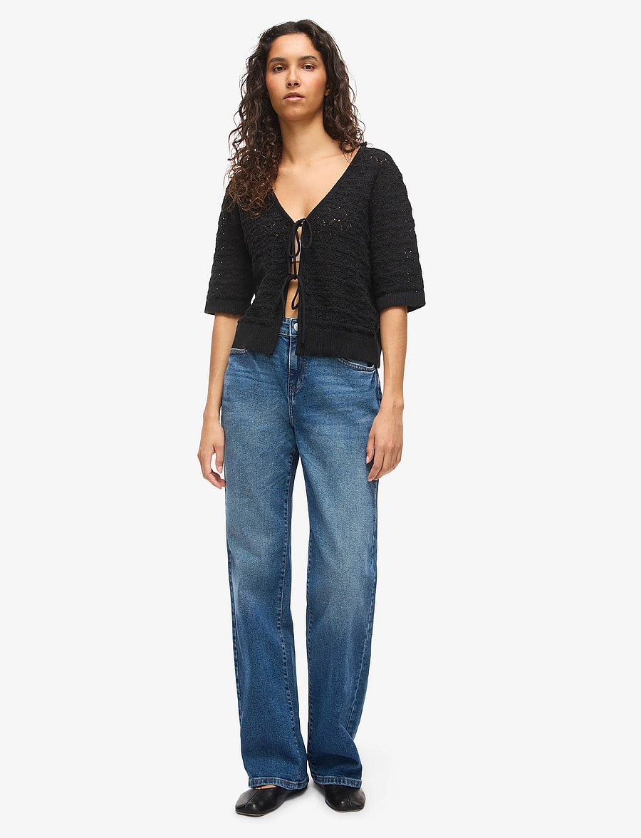 NOISY MAY - NMLAIKA S/S TIE KNIT TOP FWD - black - 3