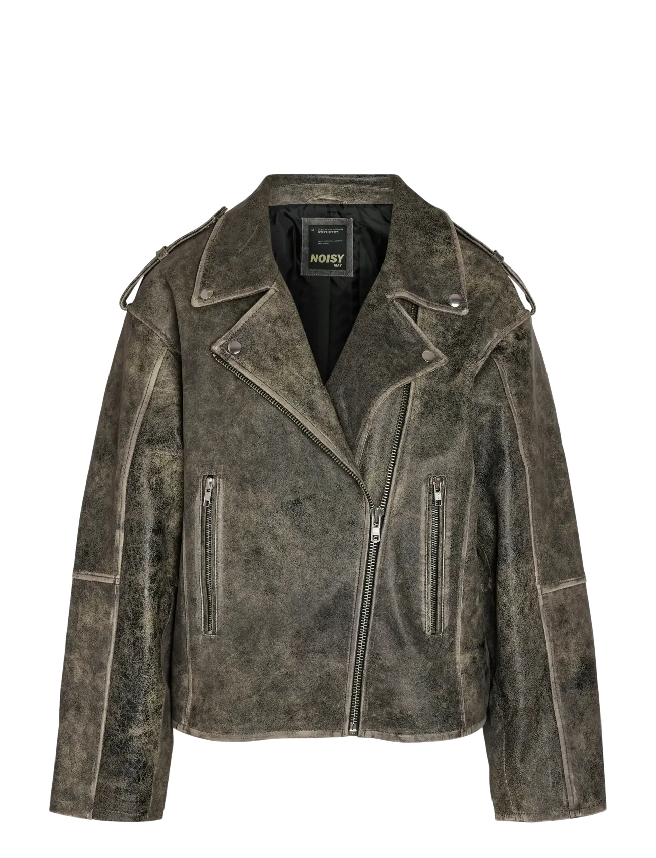 NOISY MAY NMASTA LEATHER JACKET - NOISY MAY - BLACK / grey