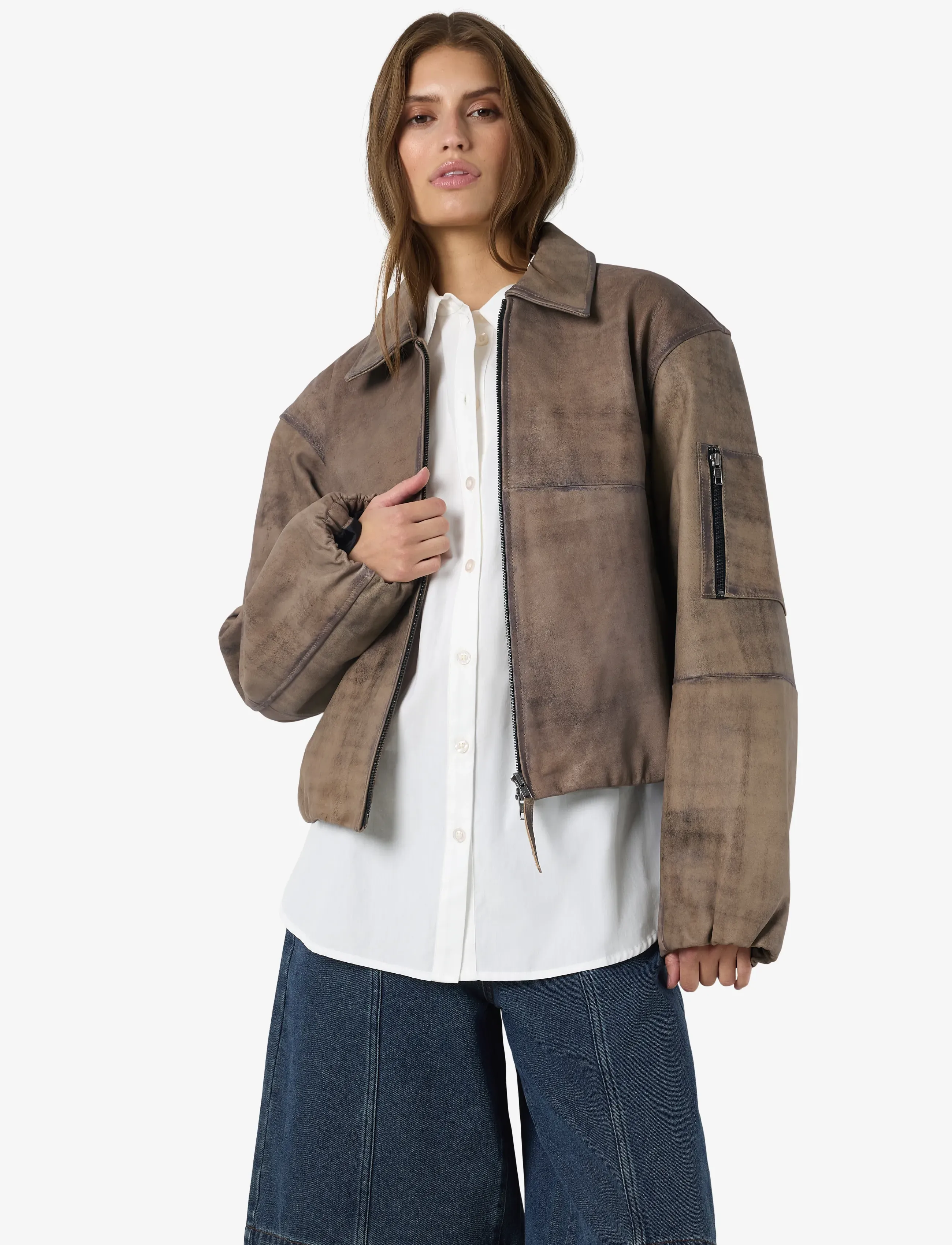 NOISY MAY Nmannie Leather Jacket, L, Jackets, Braun - Leather, Frauen