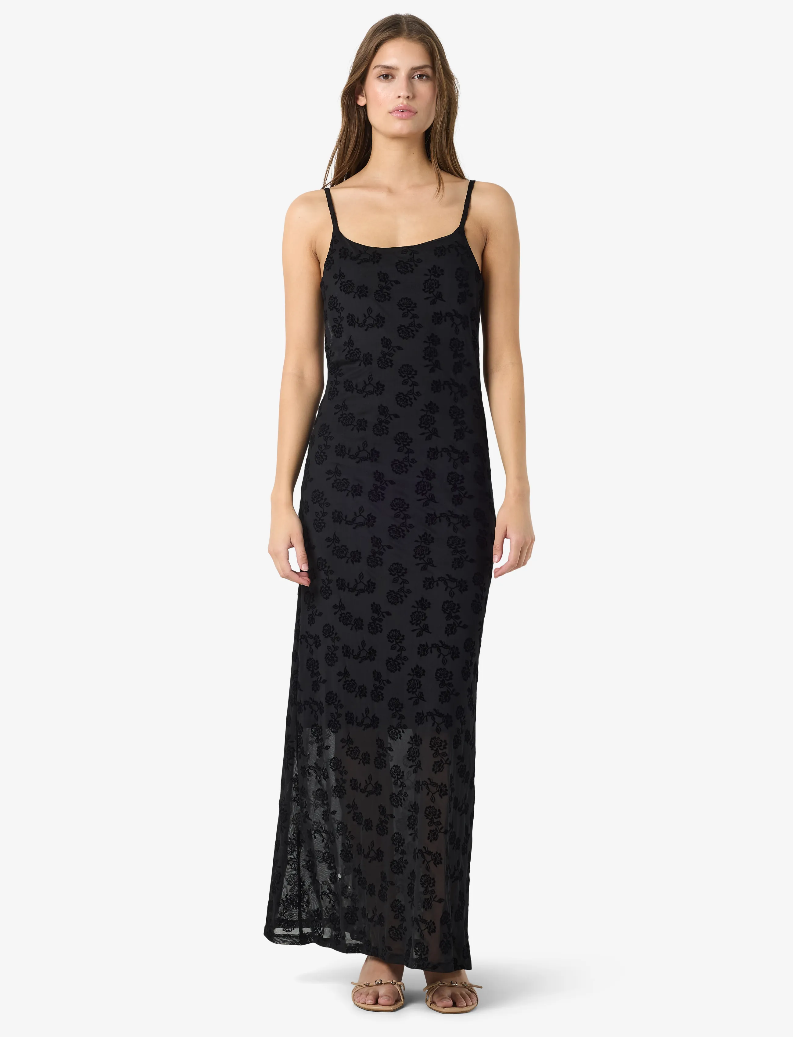 NOISY MAY Nmlouise Mesh Flock Long Dress Jrs, XS, Dresses, Schwarz - Maxi Dress, Frauen