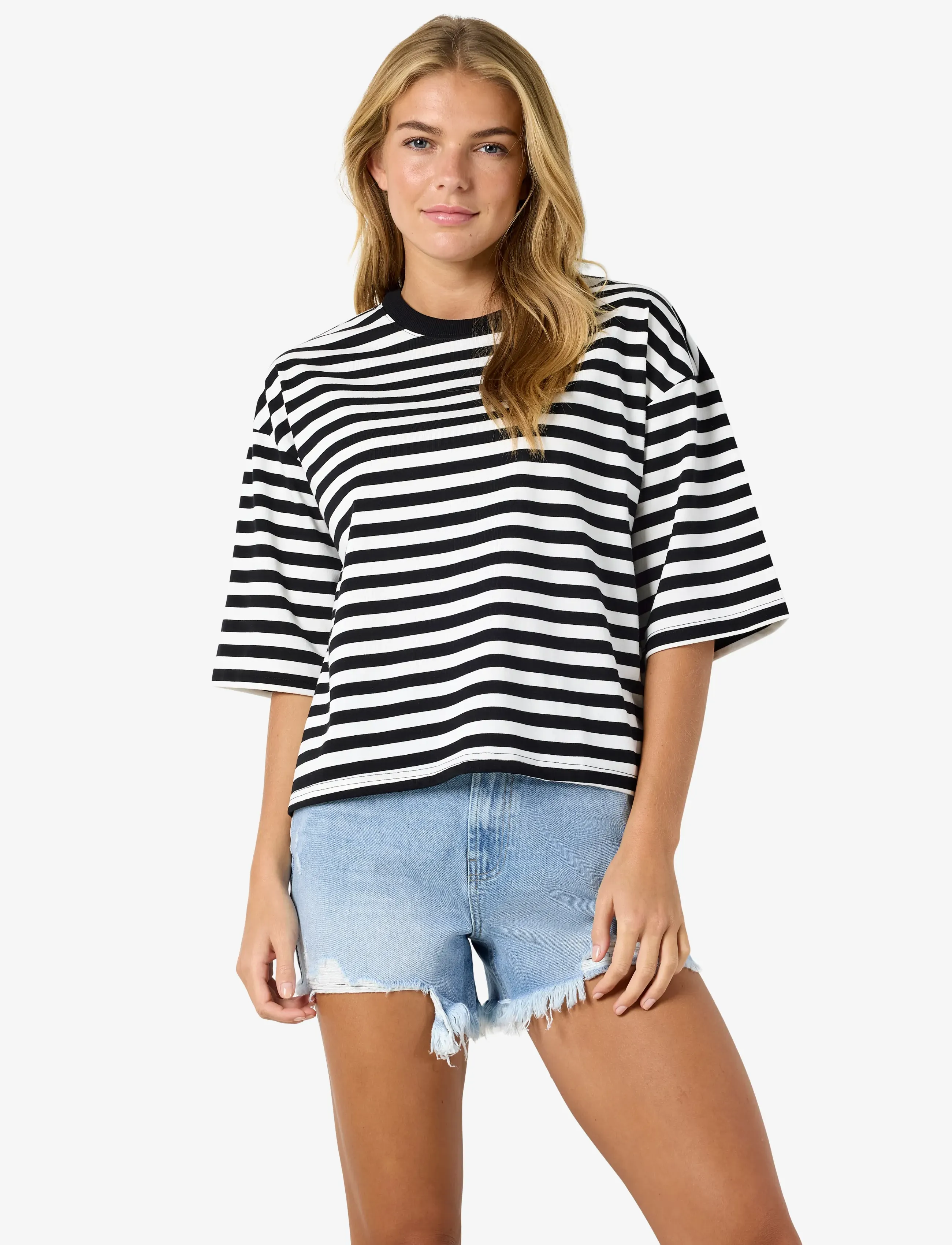 NOISY MAY Nmember 2/4 Stripe Sweat Noos, S, T-shirts & Oberteile, Schwarz - Short-sleeved, Frauen