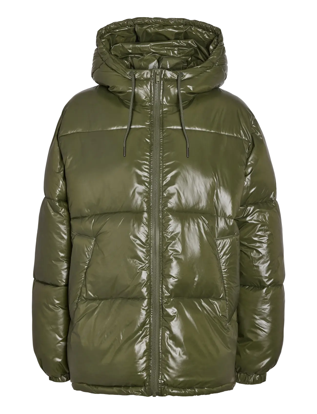 NOISY MAY - NMALLIE SHINY HOOD LONG JACKET - vinterjakker - kalamata - 1