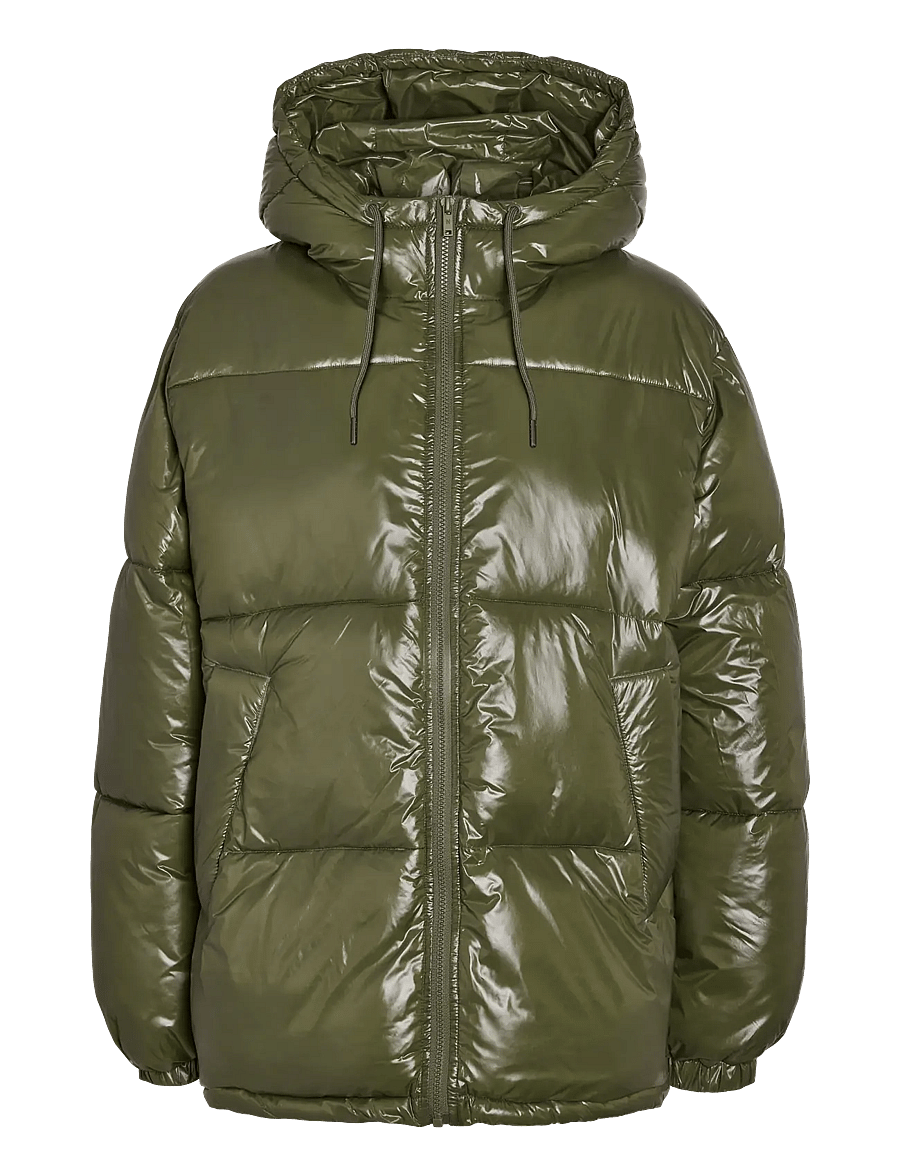 NOISY MAY - NMALLIE SHINY HOOD LONG JACKET - vinterjakker - kalamata - 1