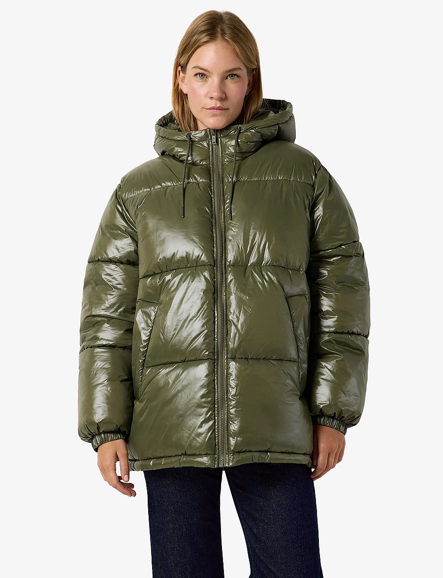 NOISY MAY - NMALLIE SHINY HOOD LONG JACKET - vinterjakker - kalamata - 0