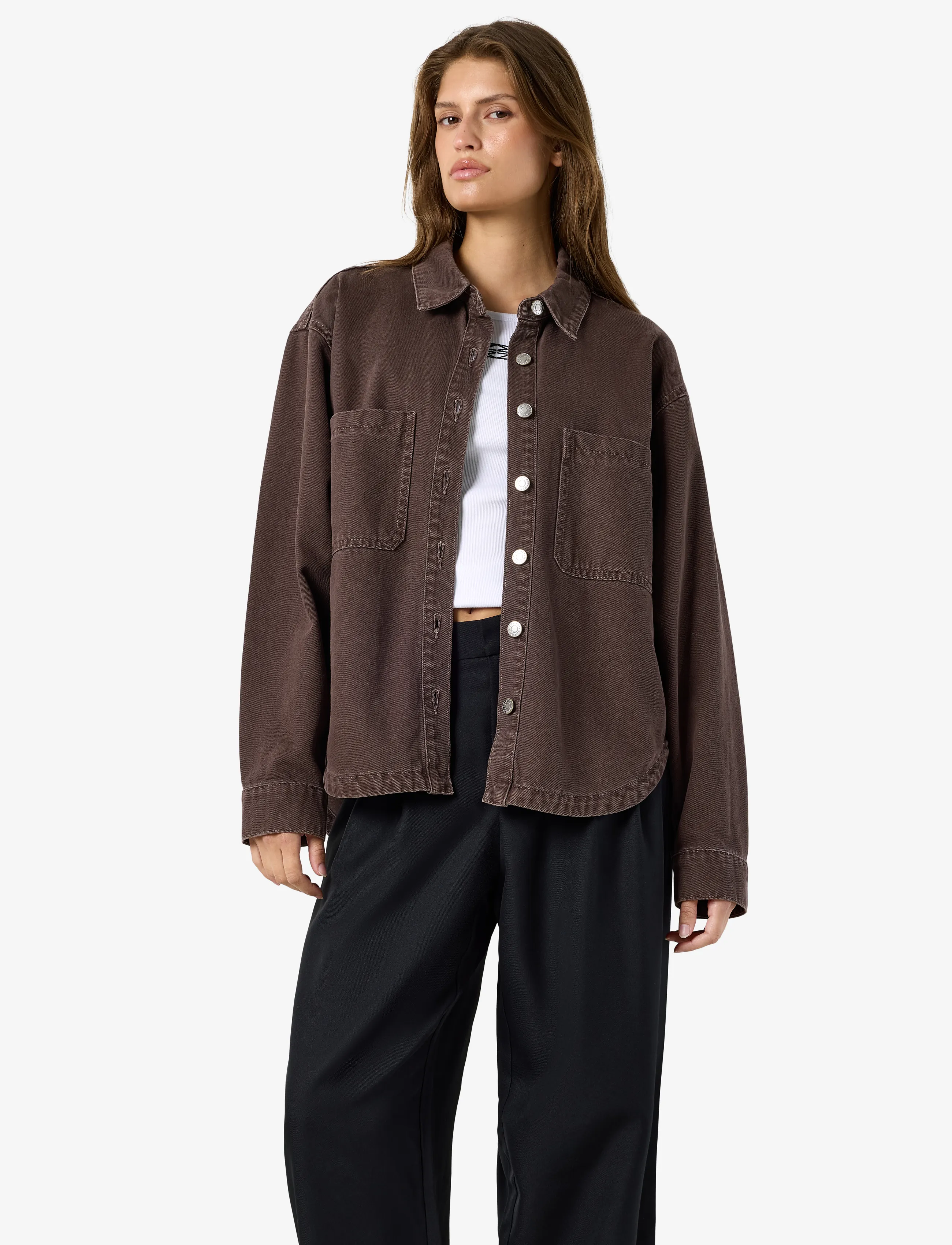 NOISY MAY Nmalva Ls Shacket Colored Noos, S, Brown, Jakker > Denim, Dame