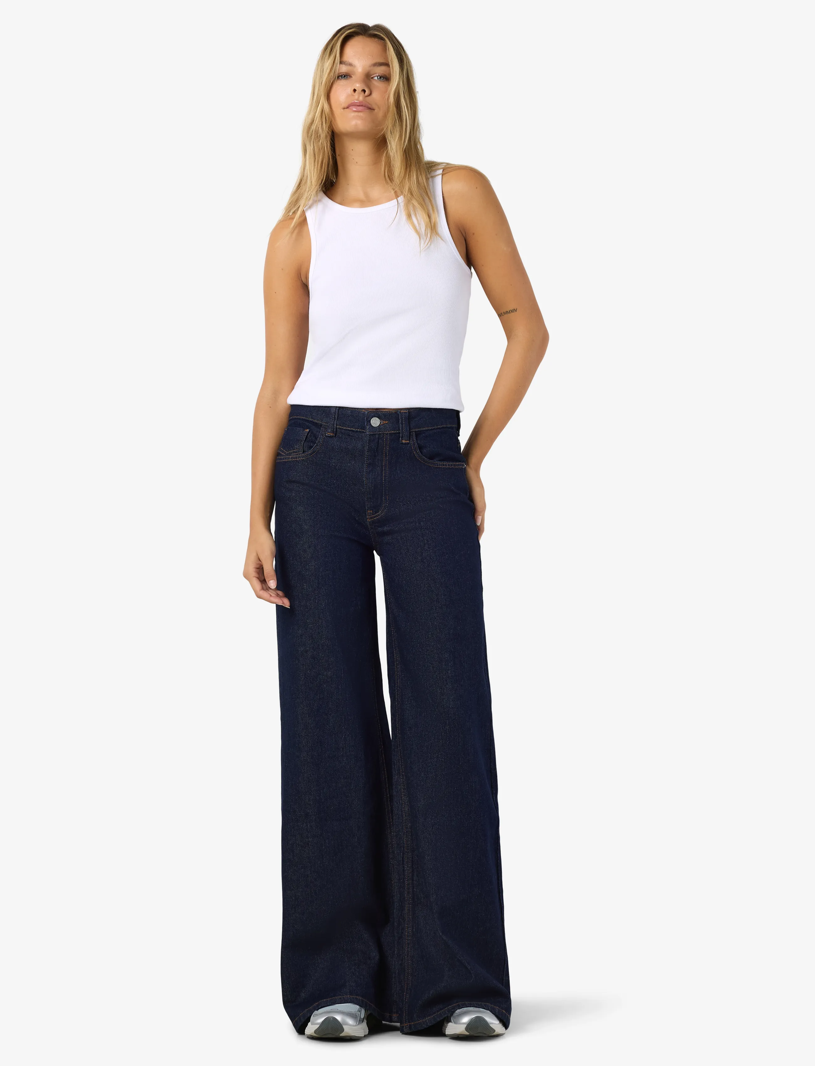 NOISY MAY - NMNELLIE MW PALAZZO JEANS AZ477DB BOX - dark blue denim - 3